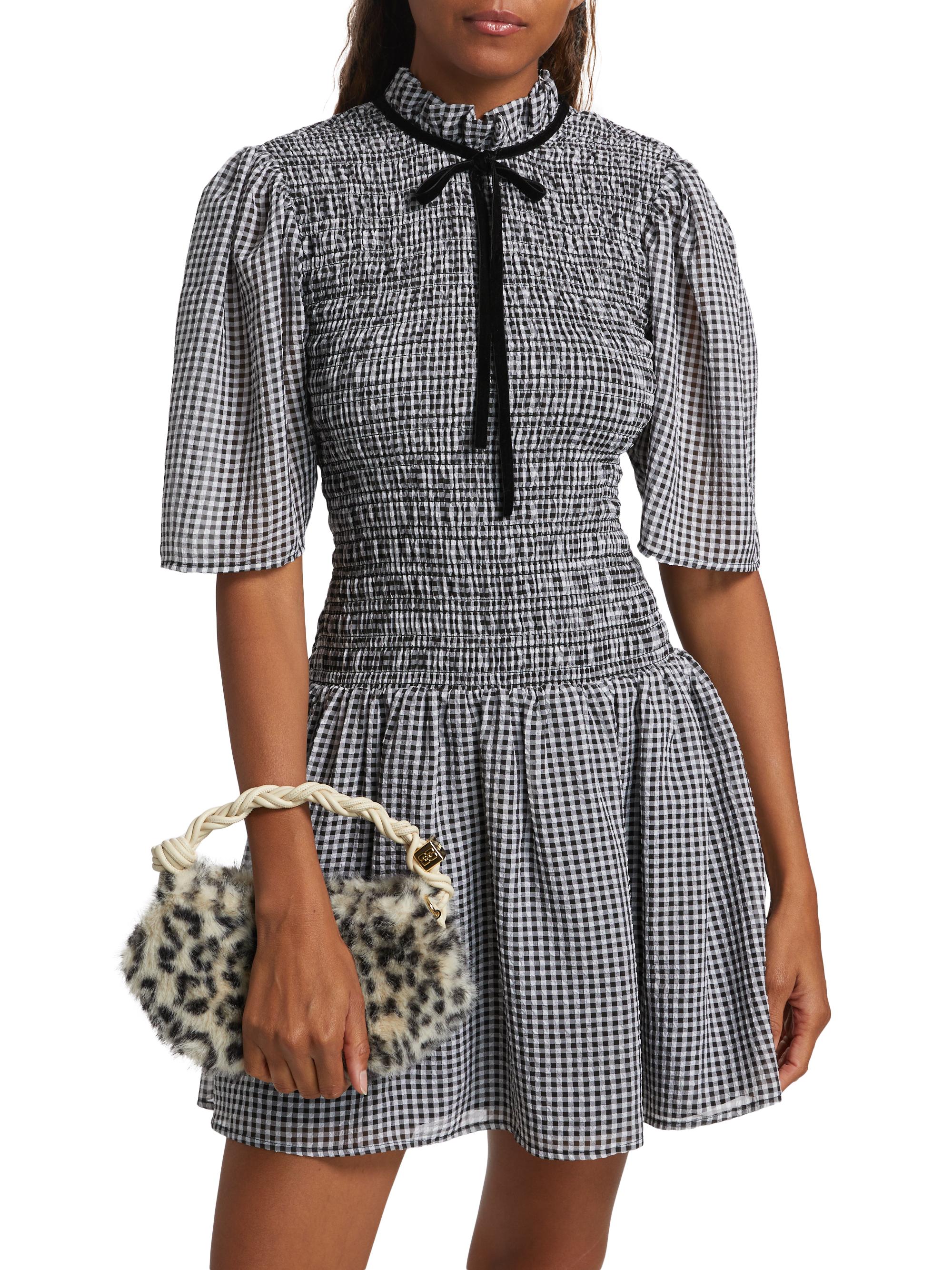 Ganni Gingham Smocked Minidress | Saks Fifth Avenue