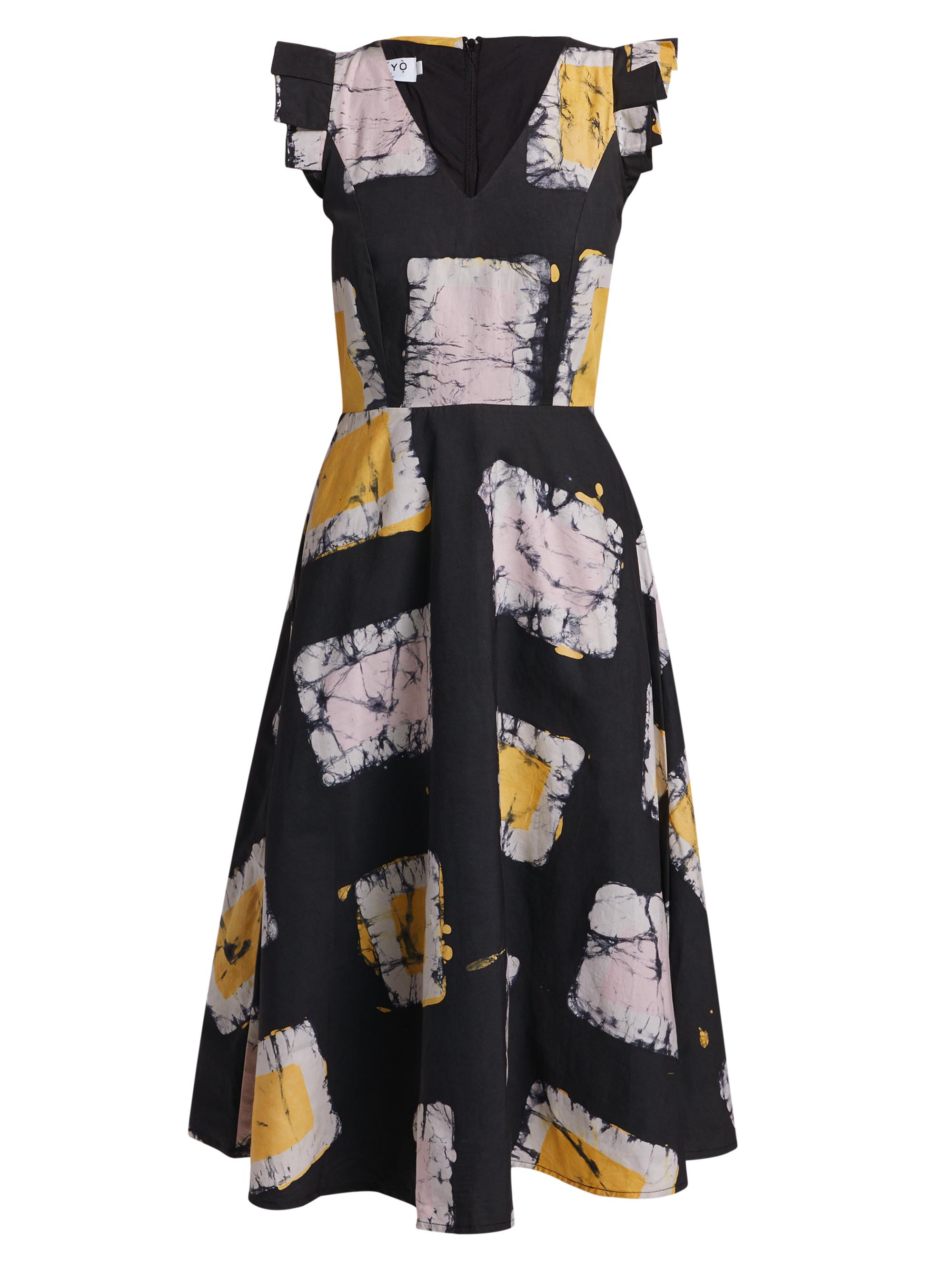 Busayo Women's Wura Geometric Cotton Cap-Sleeve Midi-Dress - Black