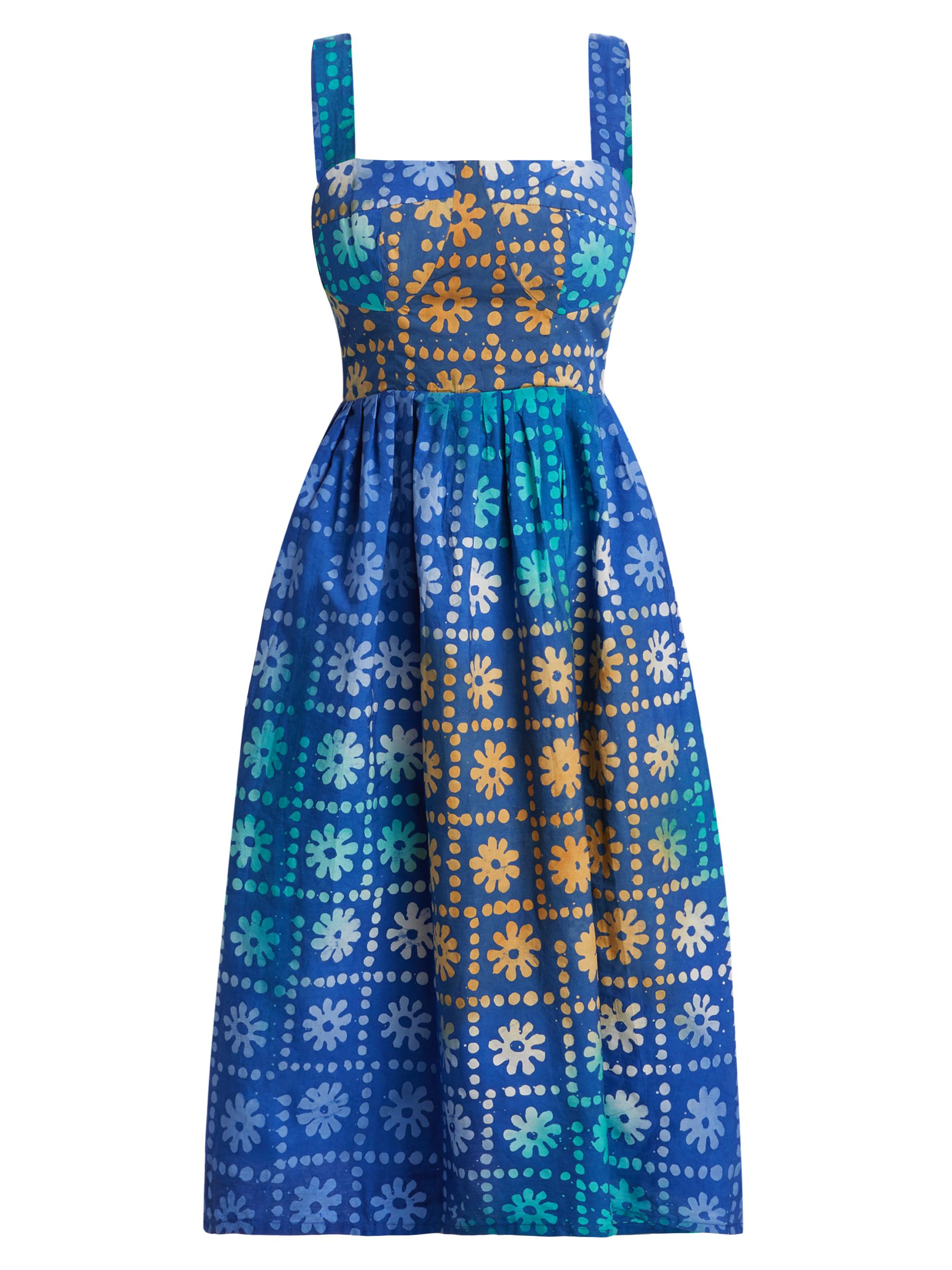 Busayo Women's Ronke Floral Cotton Knee-Length Dress - Blue