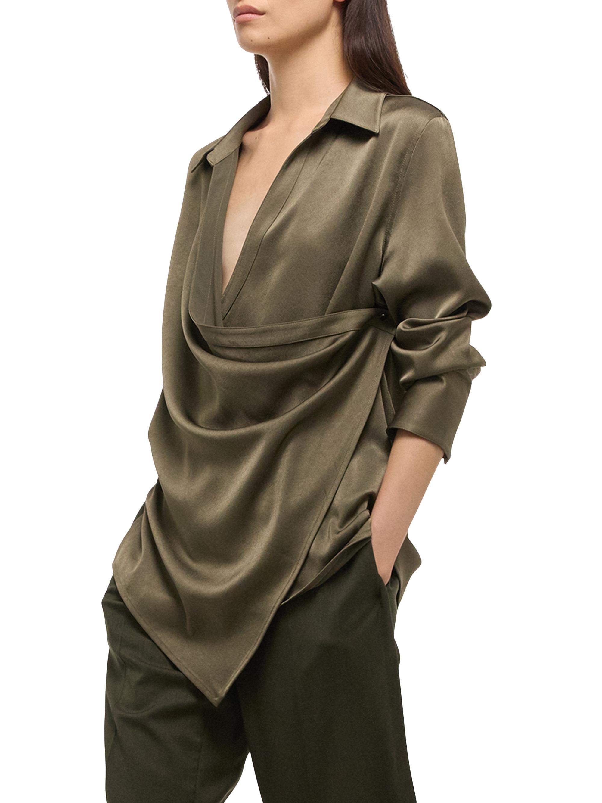 HELMUT LANG 変形 シルク ダブル ドレープコート ドローストリング Helmut Lang Draped Long-Sleeve Wrap Shirt | Saks Fifth Avenue