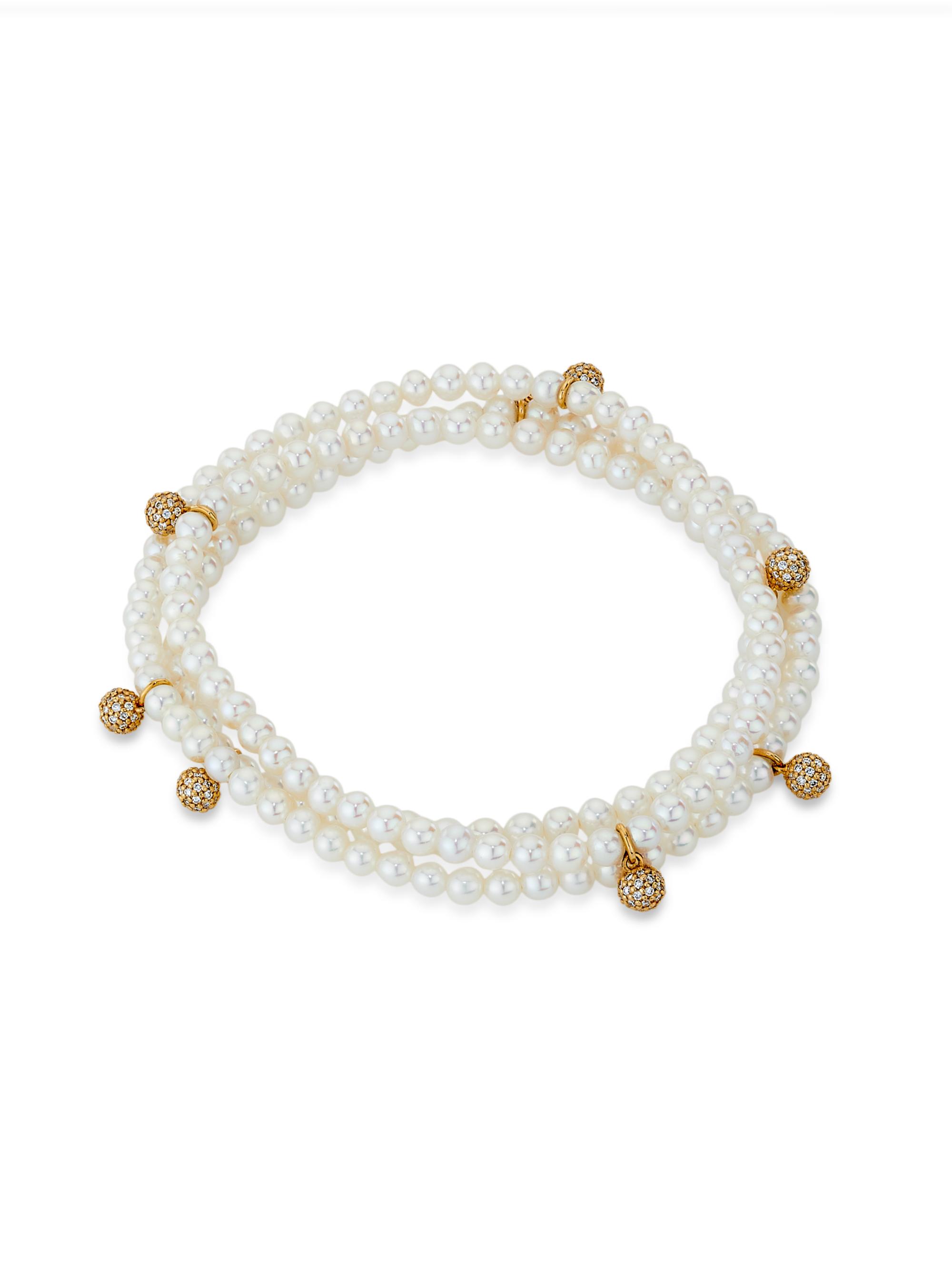 Sydney Evan Women's 14K Yellow Gold, Freshwater Pearl & 0.87 TCW Diamond Wrap Bracelet - Pearl