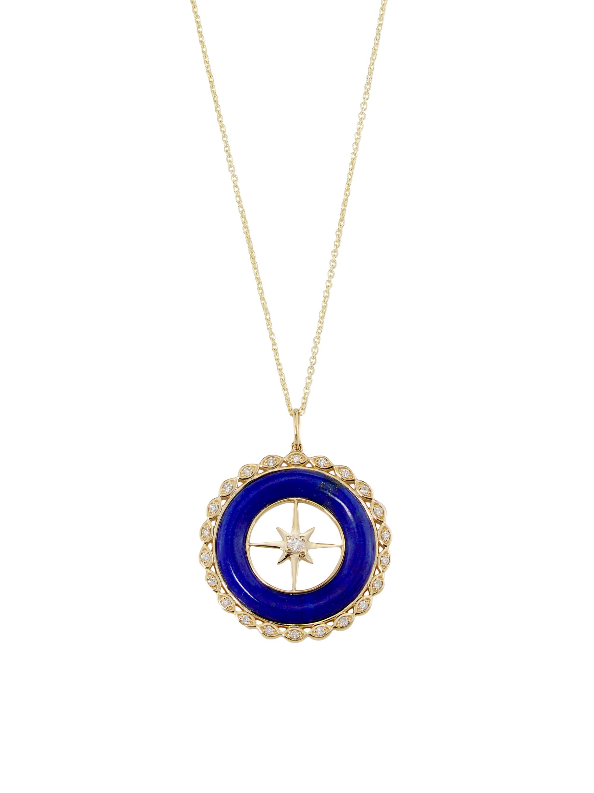Sydney Evan Women's 14K Yellow Gold, Lapis Lazuli & 0.15 TCW Diamond Starburst Pendant Necklace - Yellow Gold