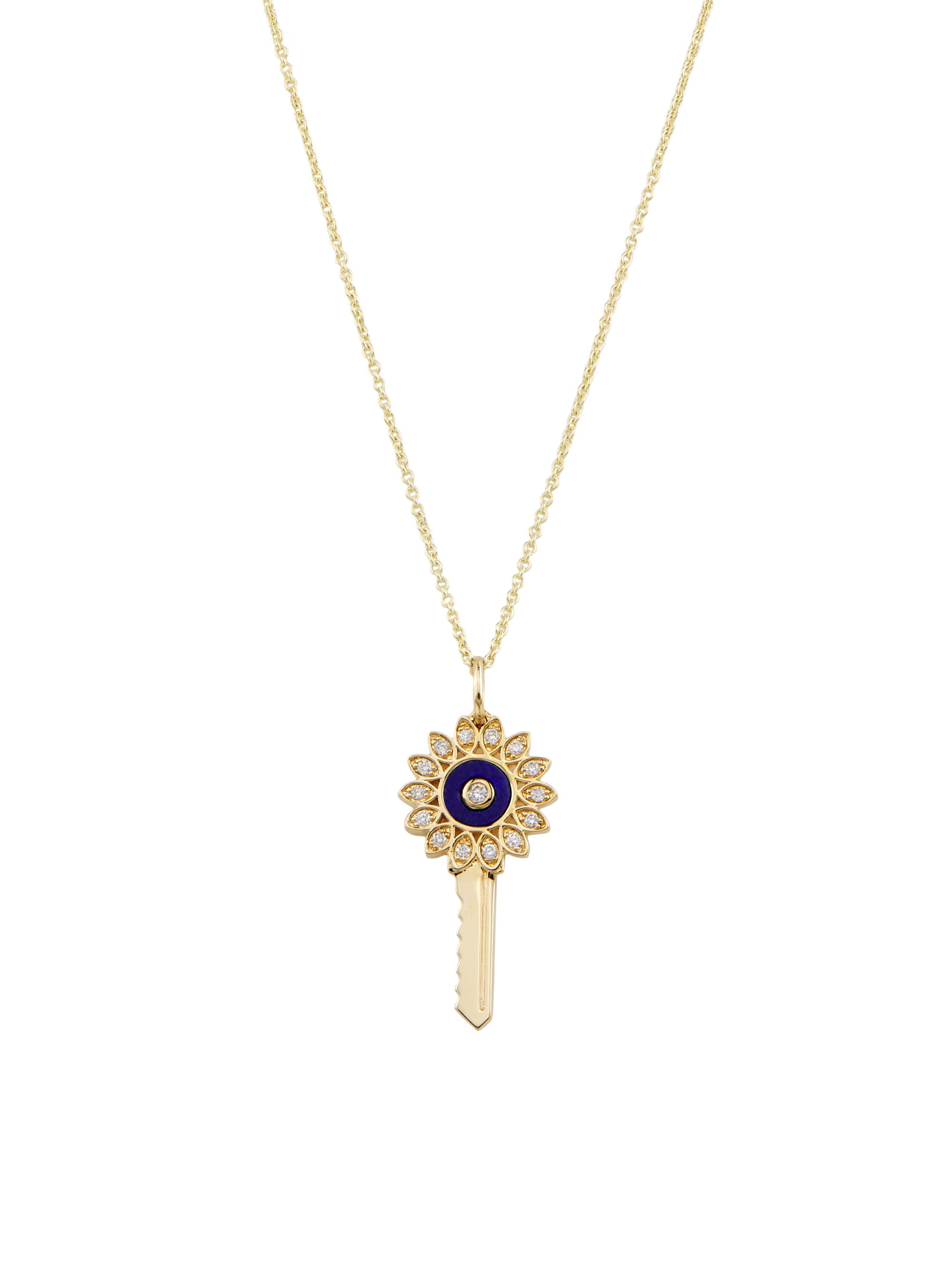 Sydney Evan Women's 14K Yellow Gold, Lapis Lazuli & 0.08 TCW Diamond Key Pendant Necklace - Yellow Gold