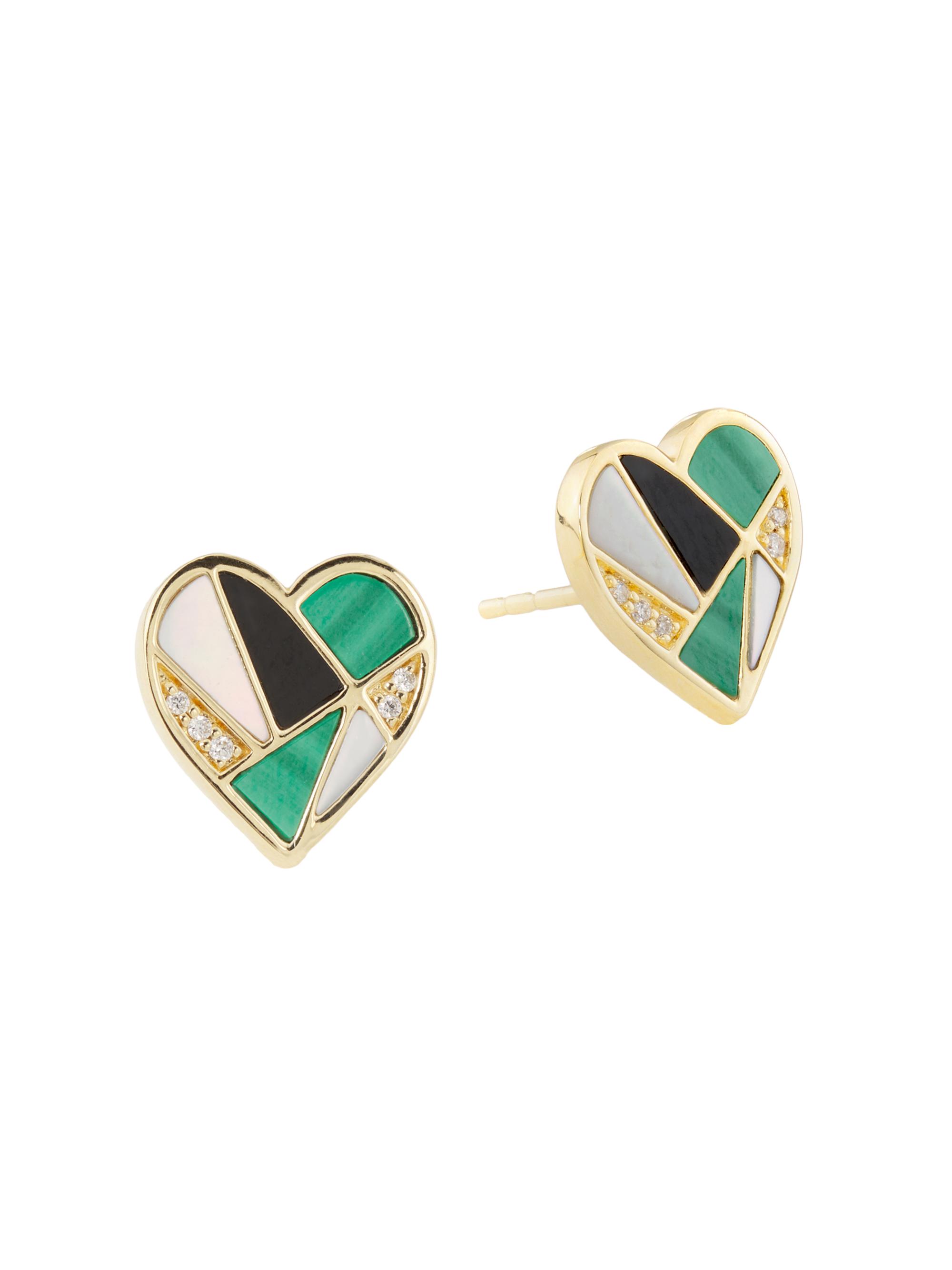 Sydney Evan Women's 14K Yellow Gold & Multi-Gemstone Mosaic Heart Stud Earrings - Yellow Gold