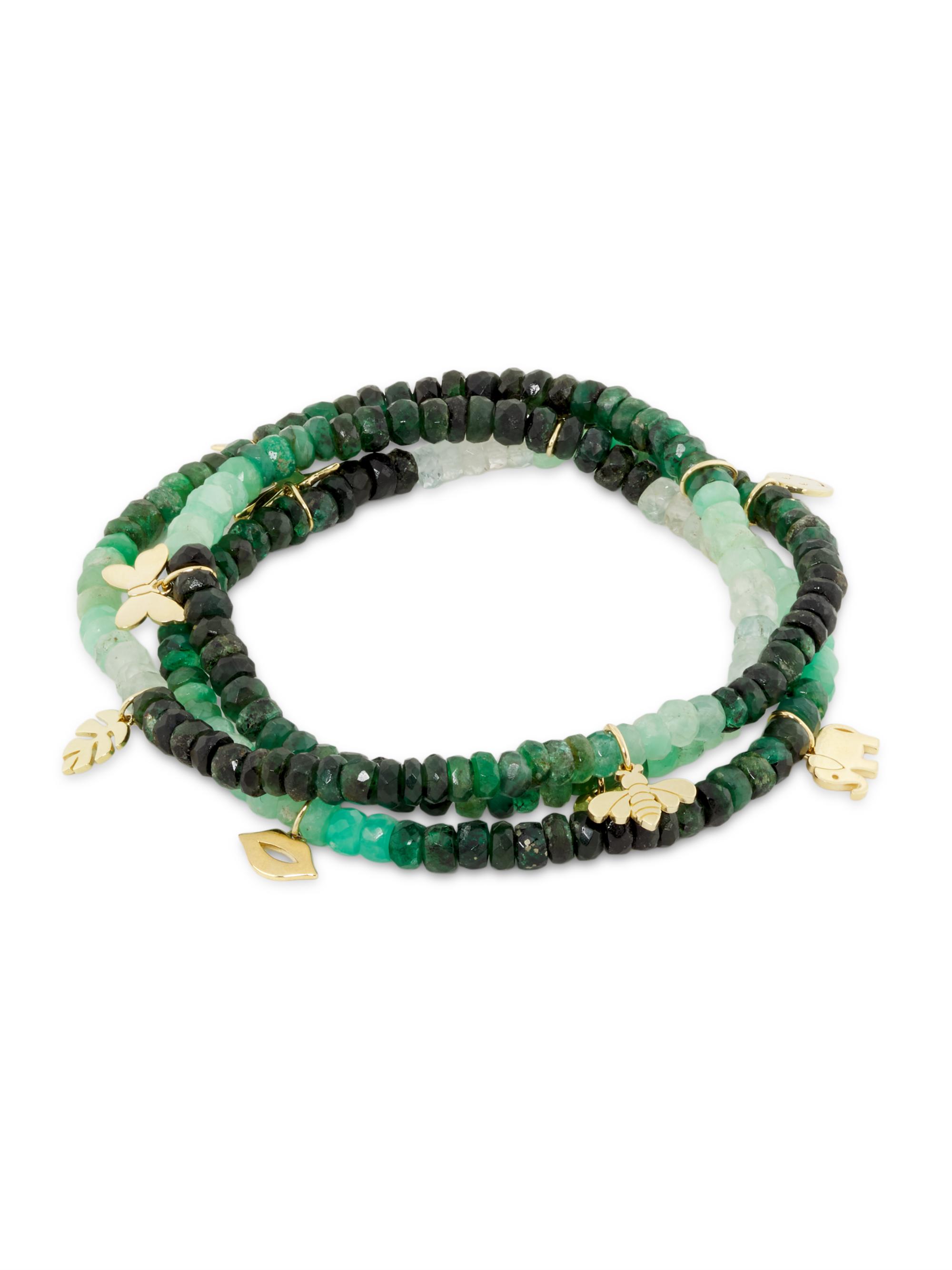 Sydney Evan Women's 14K Yellow Gold & Ombré Emerald Beaded Wrap Bracelet - Green