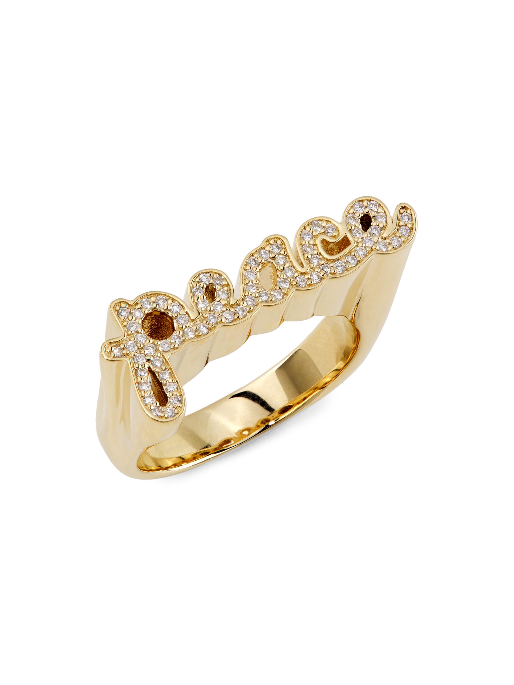 Sydney Evan Women's 14K Yellow Gold & 0.1 TCW Diamond "Peace" Block Ring - Yellow Gold