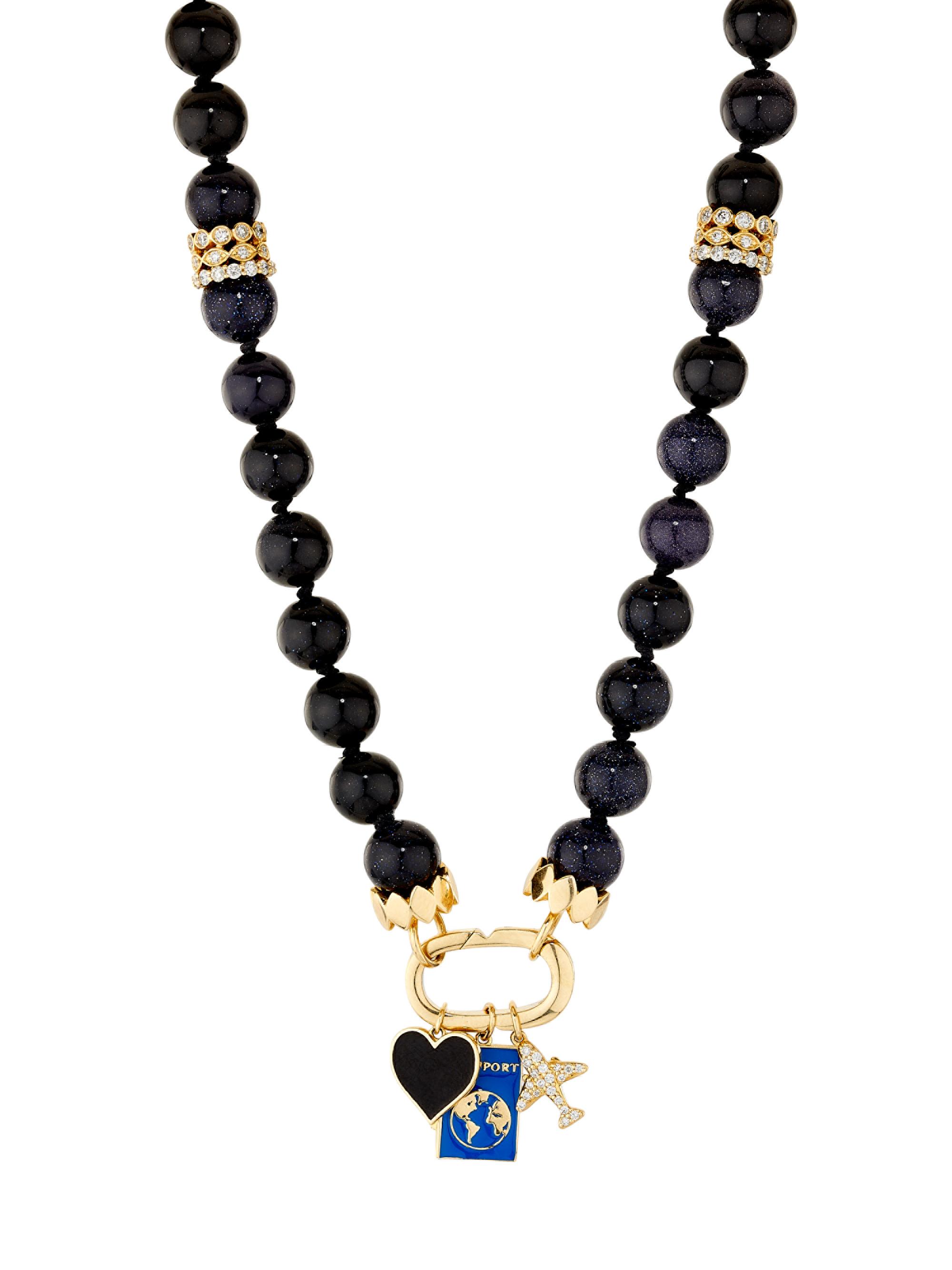 Sydney Evan Women's 14K Yellow Gold & Mixed-Media Beaded Charm Necklace - Black