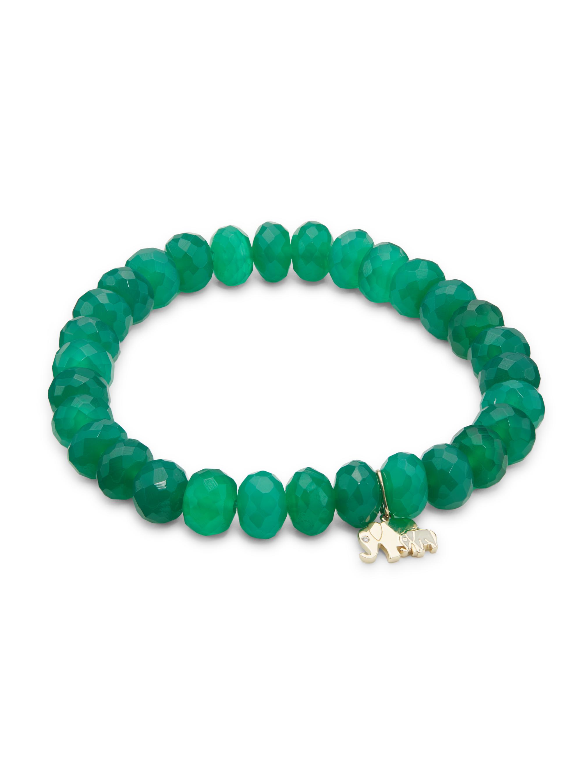 Sydney Evan Women's 14K Yellow Gold, Green Onyx & 0.003 TCW Diamond Elephant Family Beaded Stretch Bracelet - Green Onyx