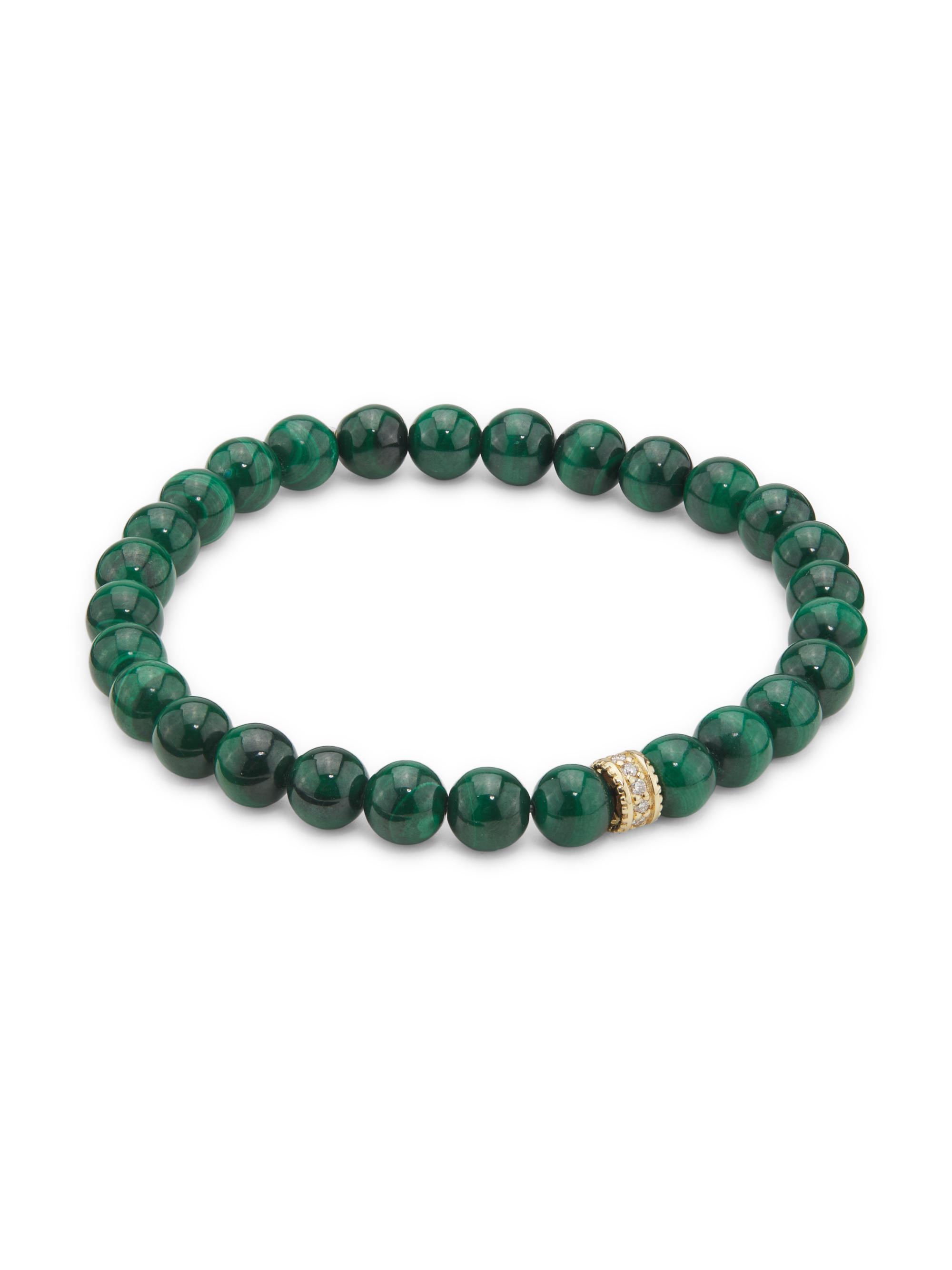 Sydney Evan Women's 14K Yellow Gold, Malachite & 0.11 TCW Diamond Beaded Stretch Bracelet - Malachite
