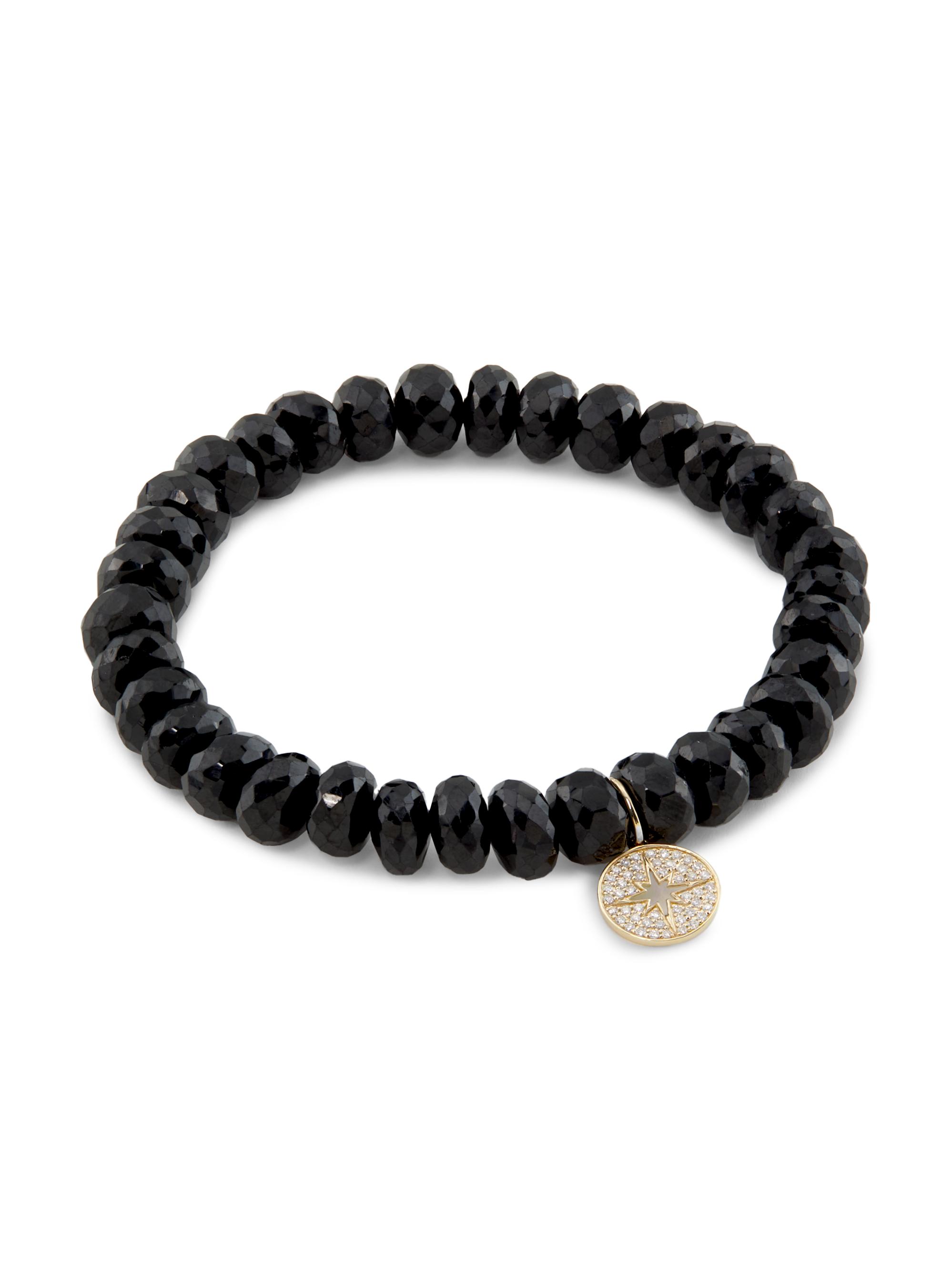 Sydney Evan Women's 14K Yellow Gold, Black Spinel & 0.14 TCW Diamond Beaded Starburst Charm Bracelet - Black