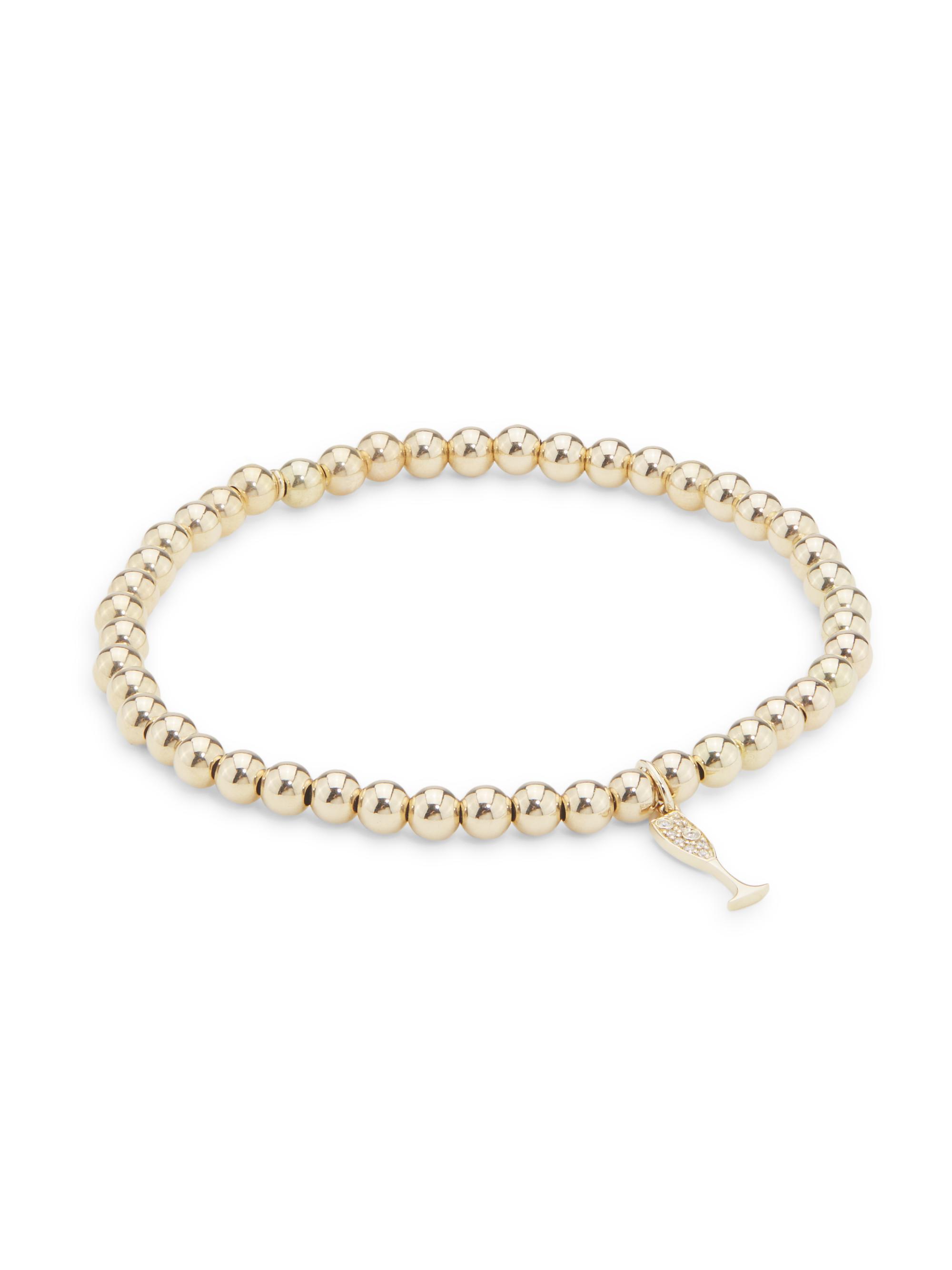 Sydney Evan Women's 14K Yellow Gold & 0.03 TCW Diamond Champagne Flute Beaded Stretch Bracelet - Yellow Gold