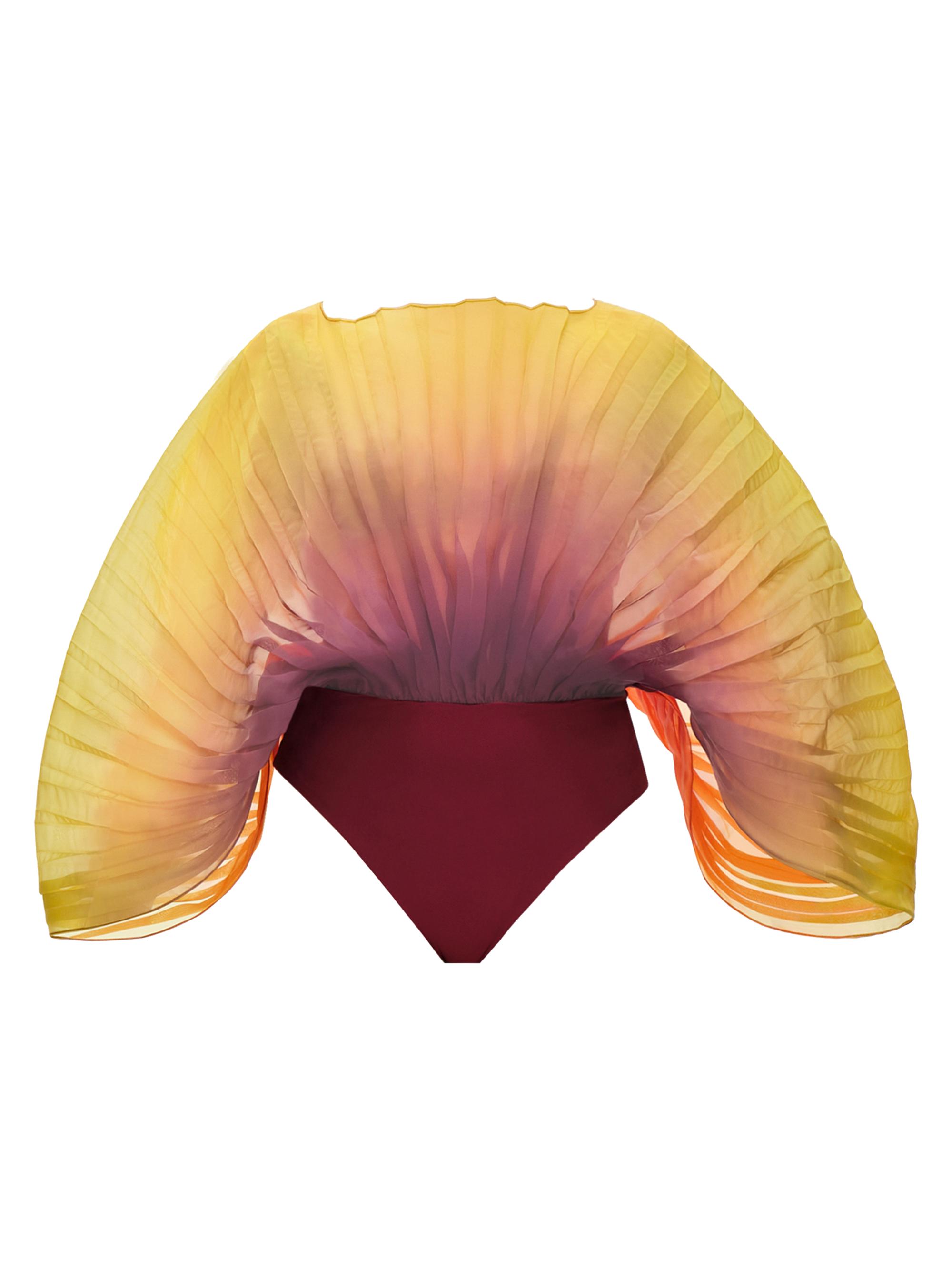 Andrea Iyamah Women's Sombra Ombré Organza Pleated Balloon Bodysuit - Adwa Purple Print