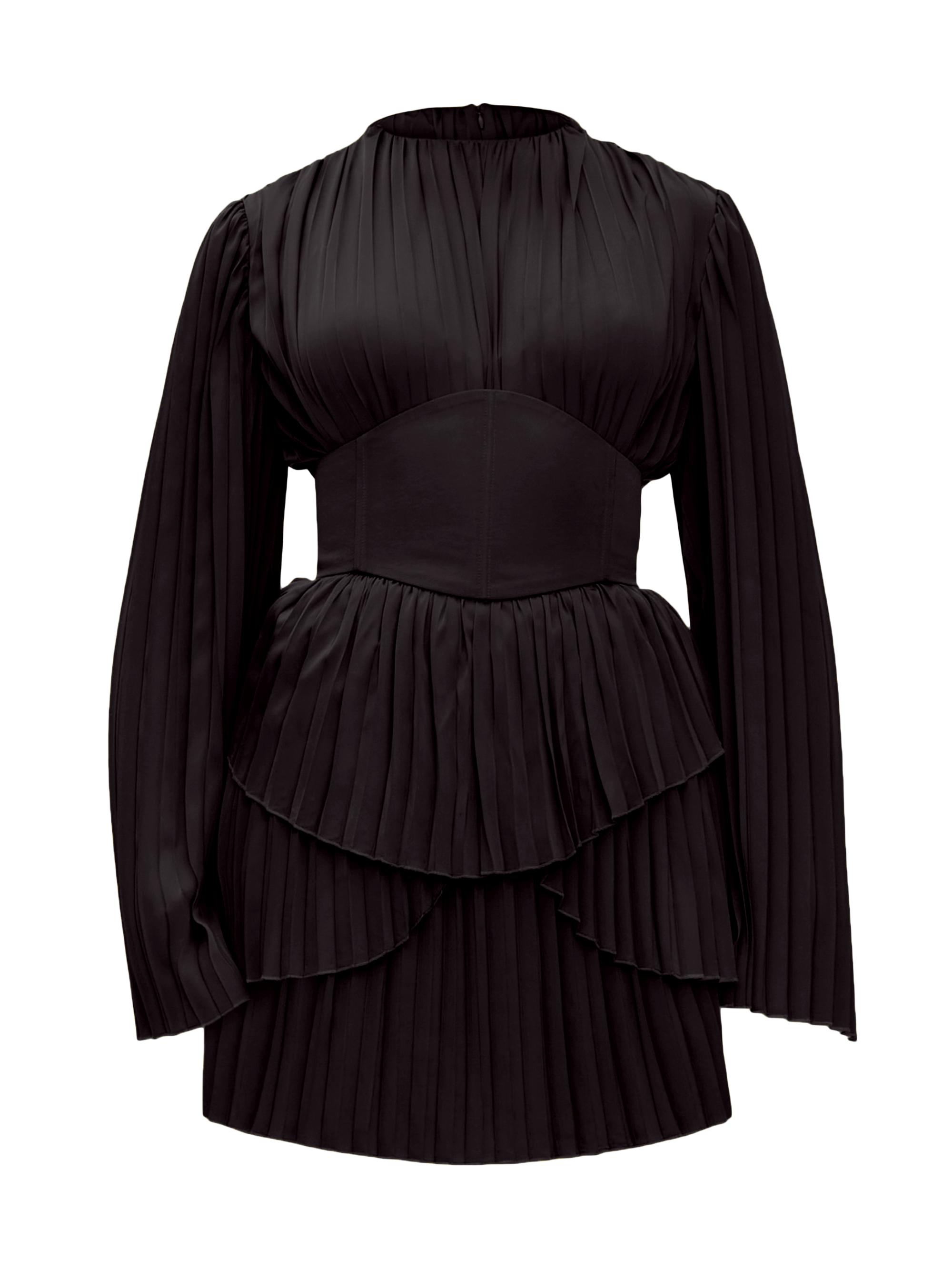 Andrea Iyamah Women's Lenti Pleated Corset-Belt Minidress - Black