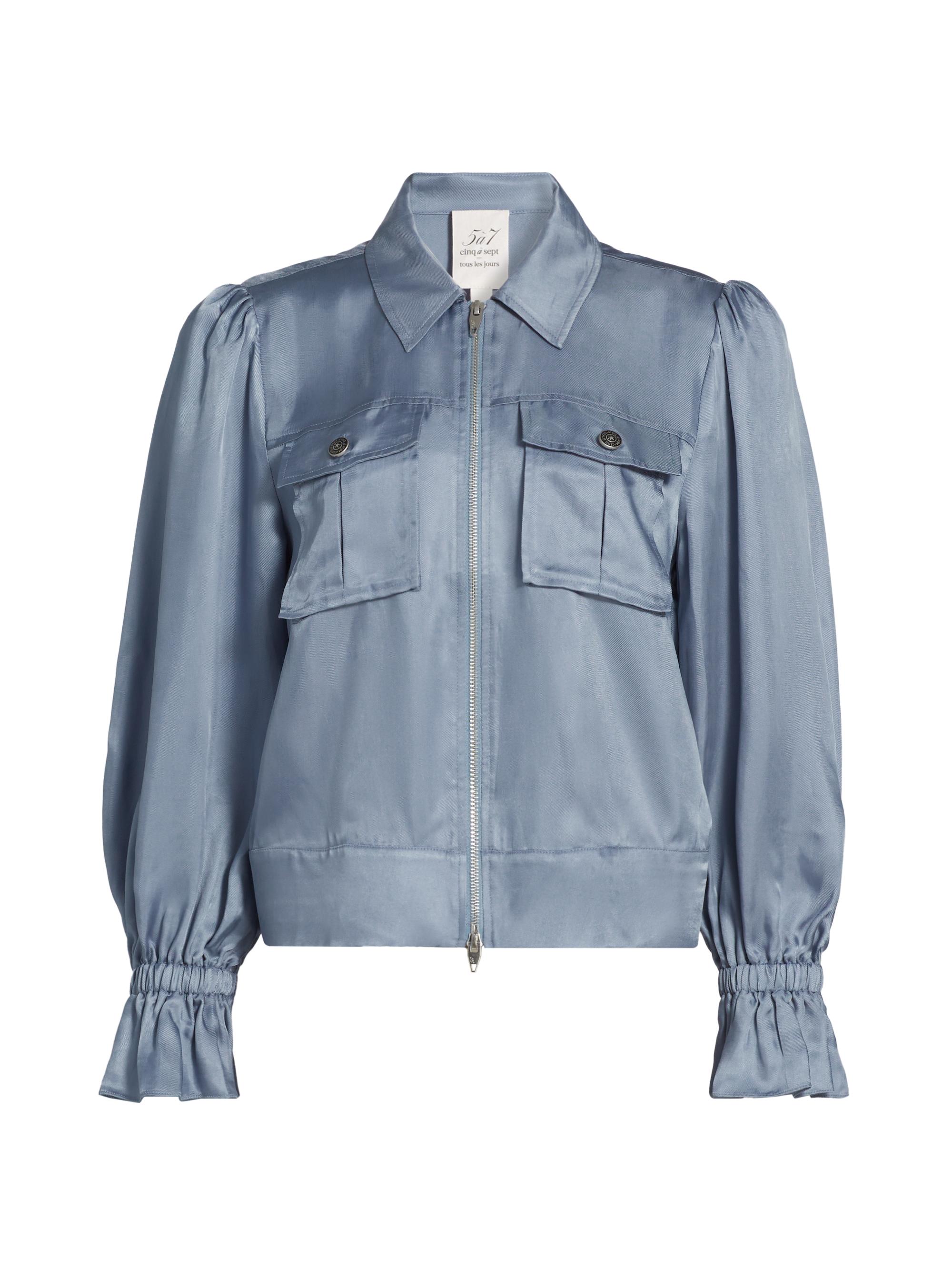 CINQ A SEPT Women's Holly Satin Puff-Sleeve Jacket - Red Currant Hold