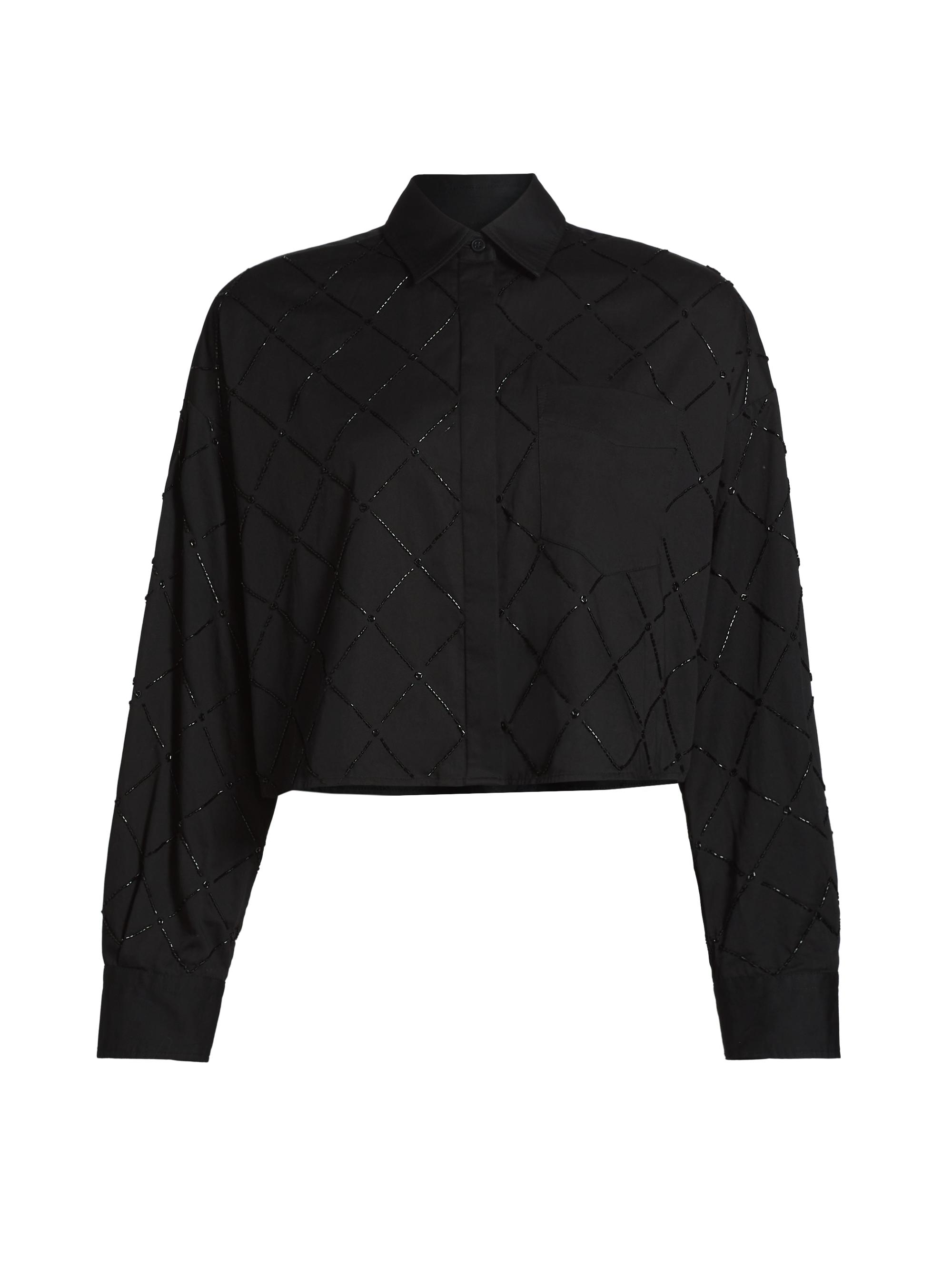 rag & bone Women's Beatrice Embroidered Cotton Cropped Shirt - Black