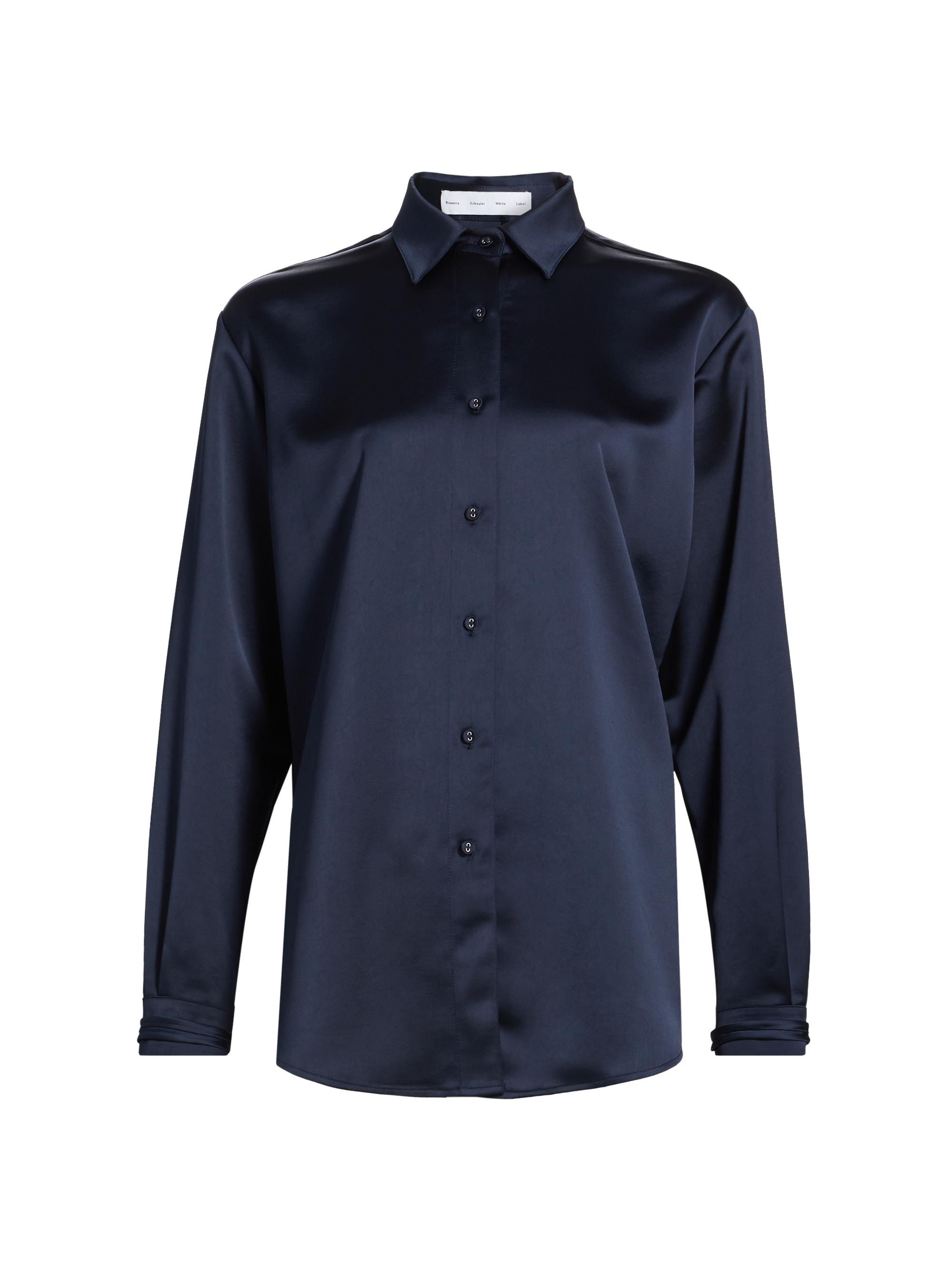 Proenza Schouler White Label Women's Raven Satin Long-Sleeve Shirt - Ink