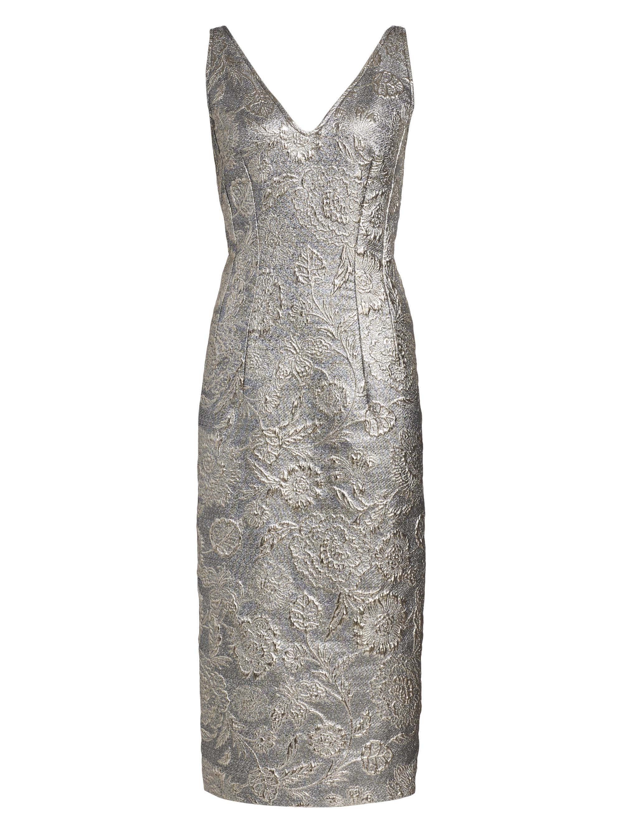 Toteme Women's Brocade V-Neck Cocktail Dress - Silver