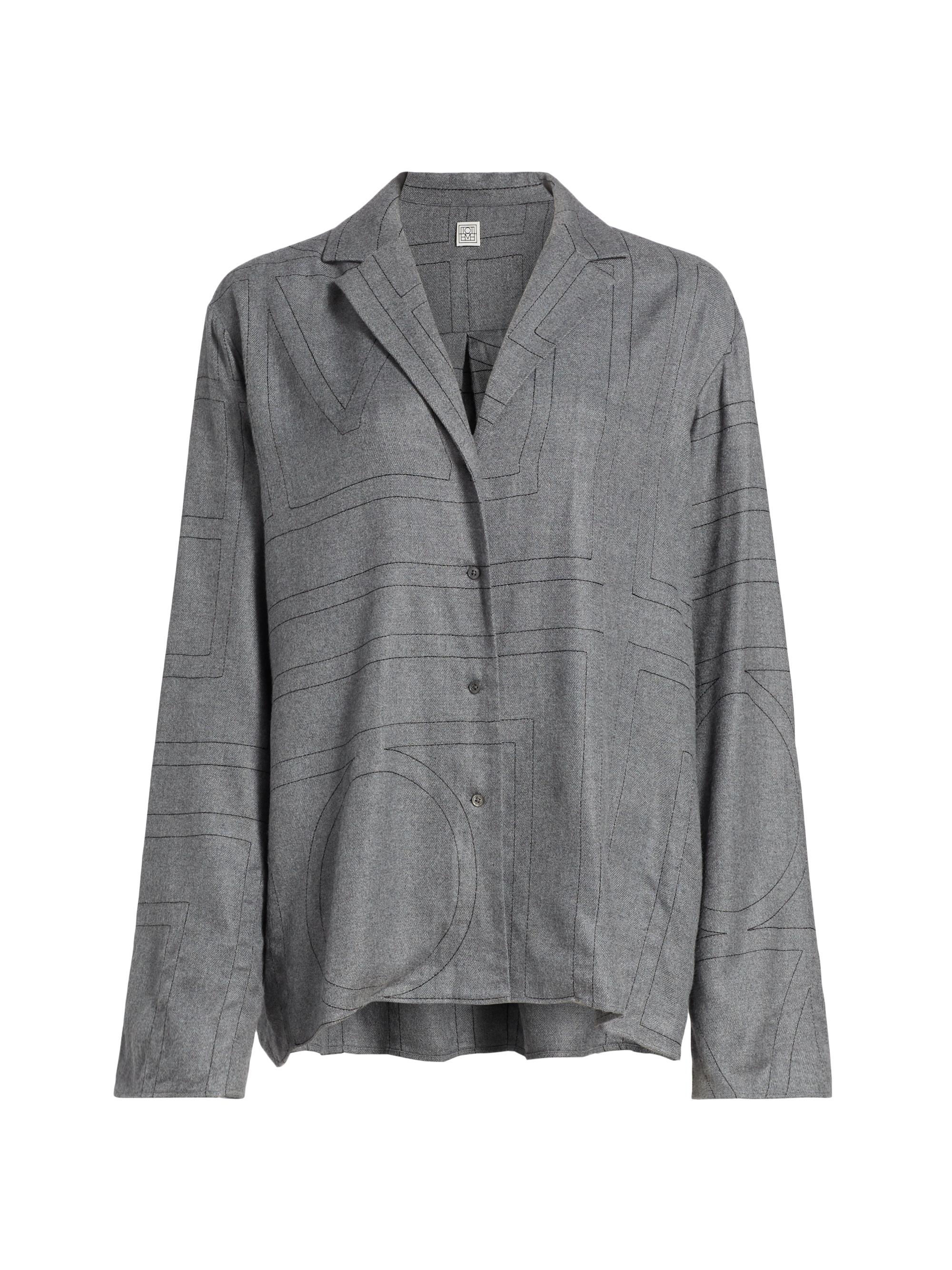 Toteme Women's Monogram Flannel Pajama Top - Smoke Melange