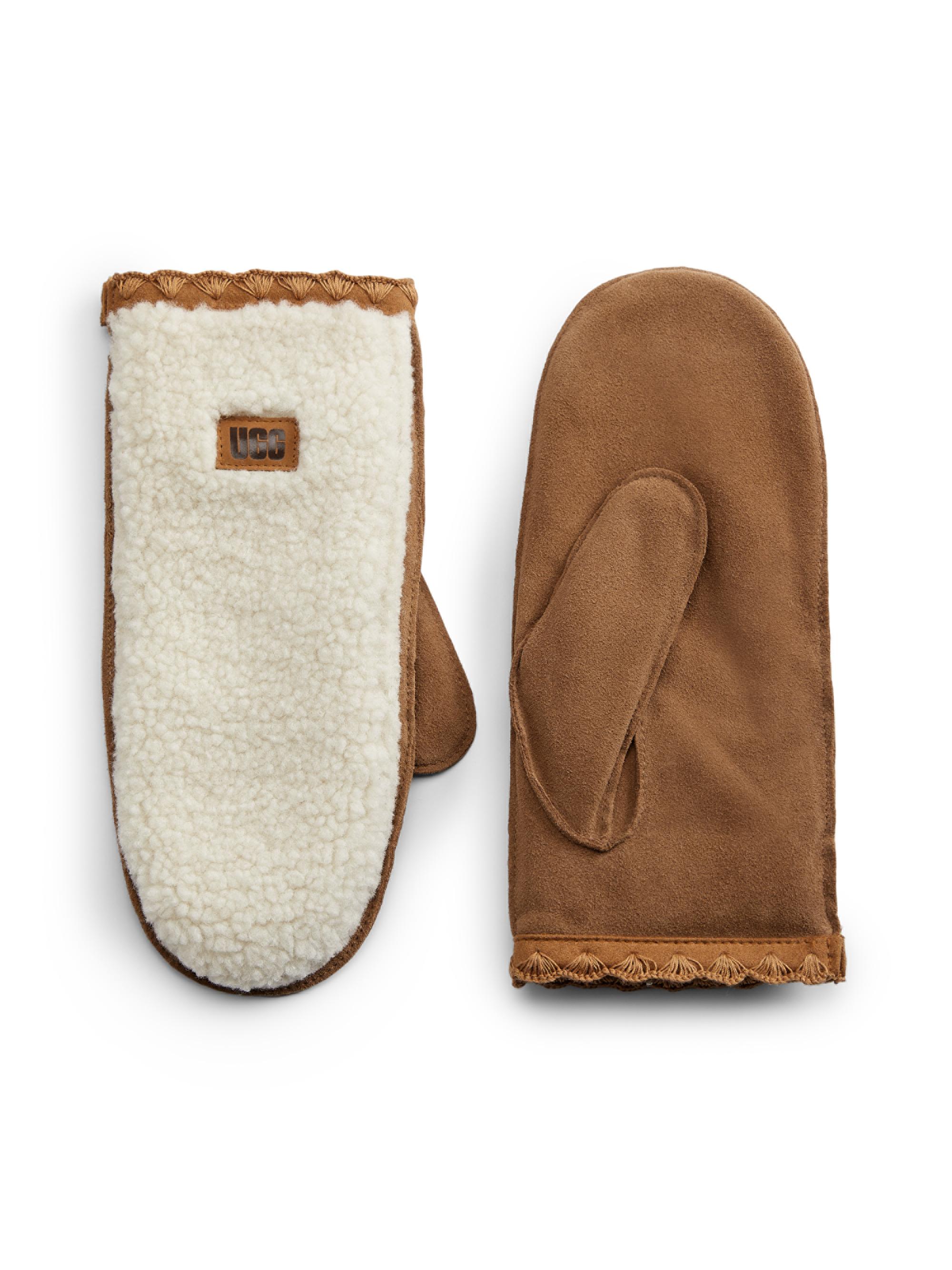 UGG UggFluff Scalloped Leather Mittens | Saks Fifth Avenue