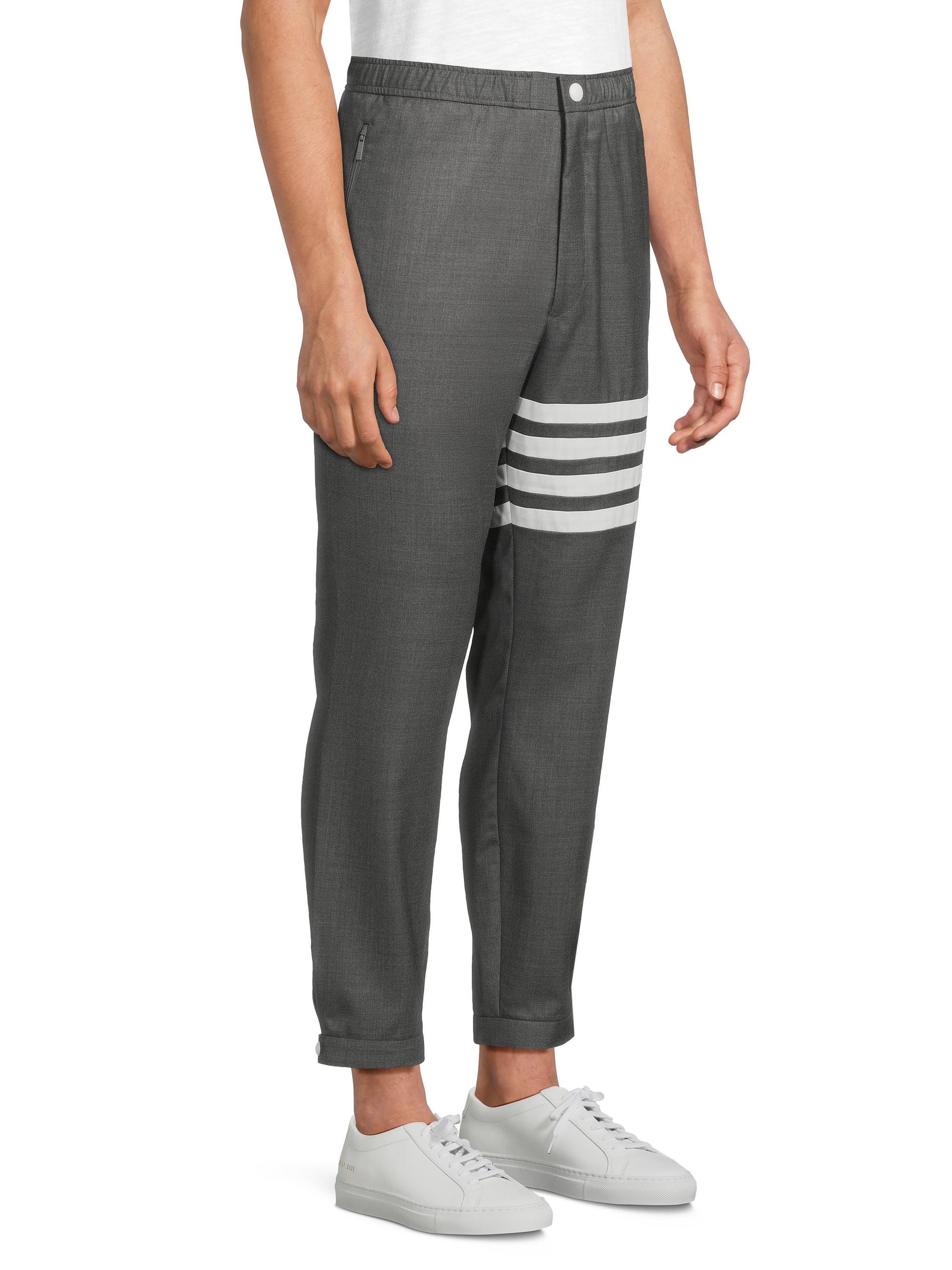 Thom Browne Striped Snap-Front Elasticized Track Trousers | Saks
