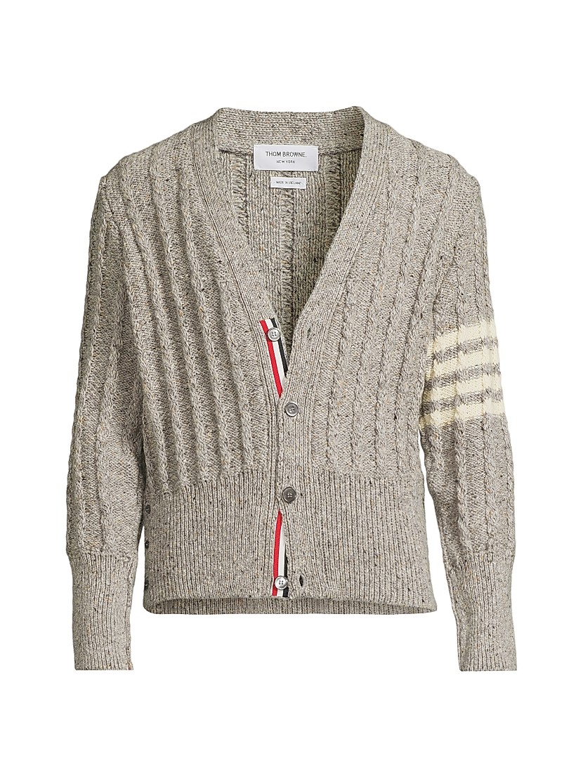 Shop Thom Browne Twist Cable V-Neck Cardigan | Saks Fifth Avenue Shop Thom Browne Twist Cable V-Neck Cardigan | Saks Fifth Avenue