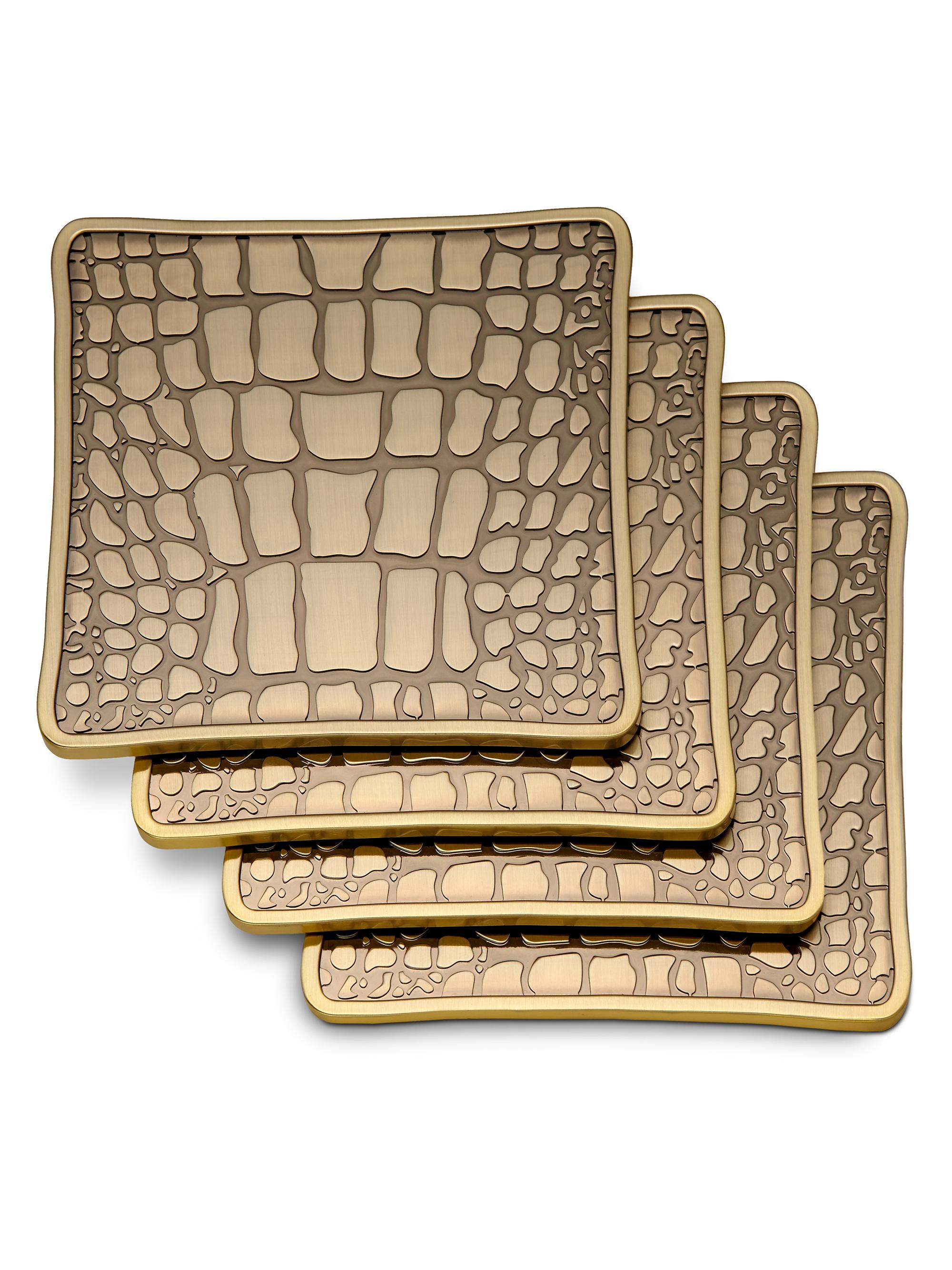 L'Objet Crocodile Brass Coasters 4-Piece Set - Gold