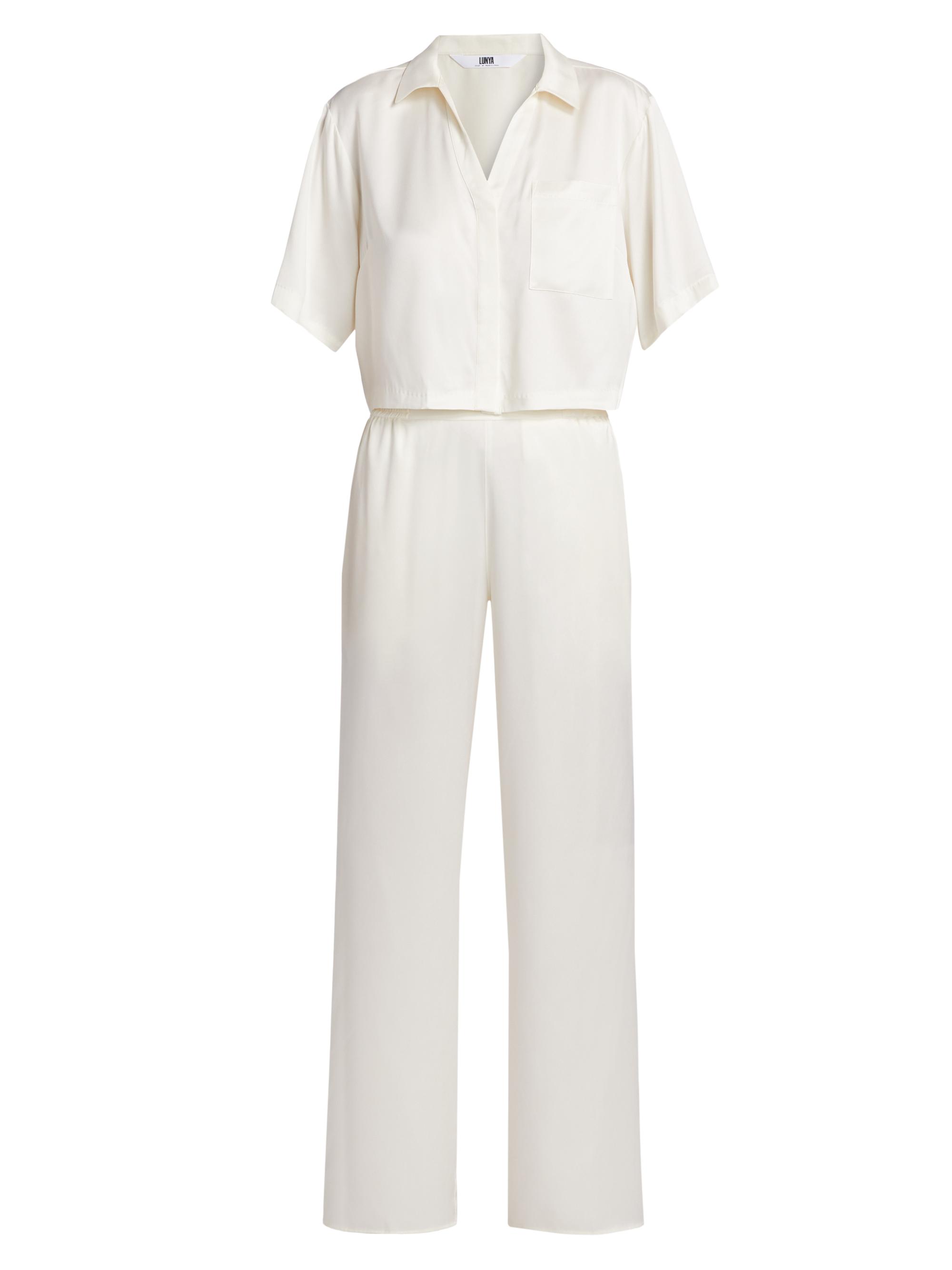 Lunya Women's Washable Silk High-Rise Pants 2-Piece Pajama Set - Tranquil White