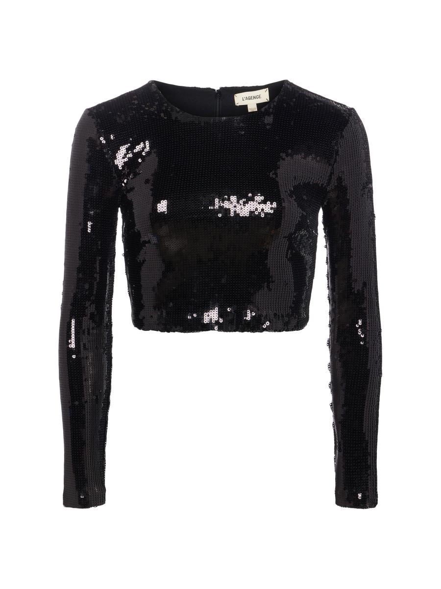 L'AGENCE Rogan Sequined Long-Sleeve Crop Top | Saks Fifth Avenue