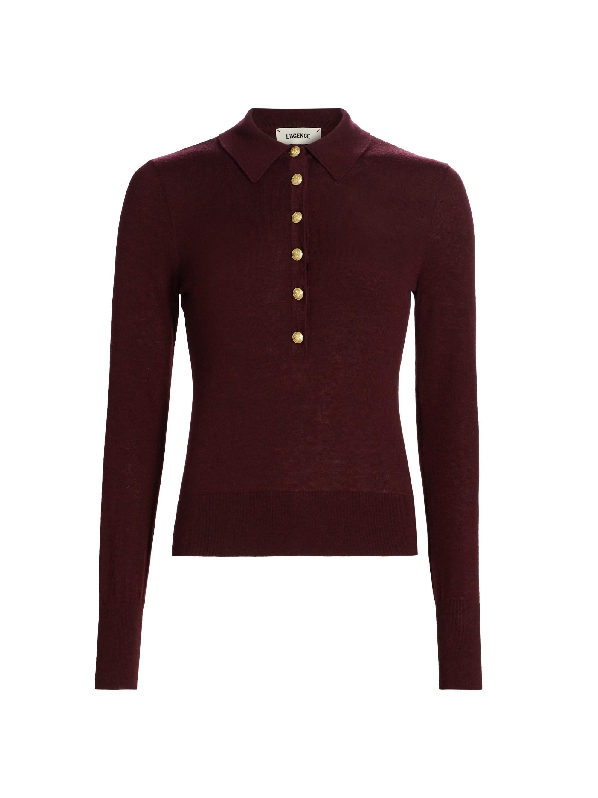 L'AGENCE Women's Sterling Spread-Collar Sweater - Dark Syrah Gold