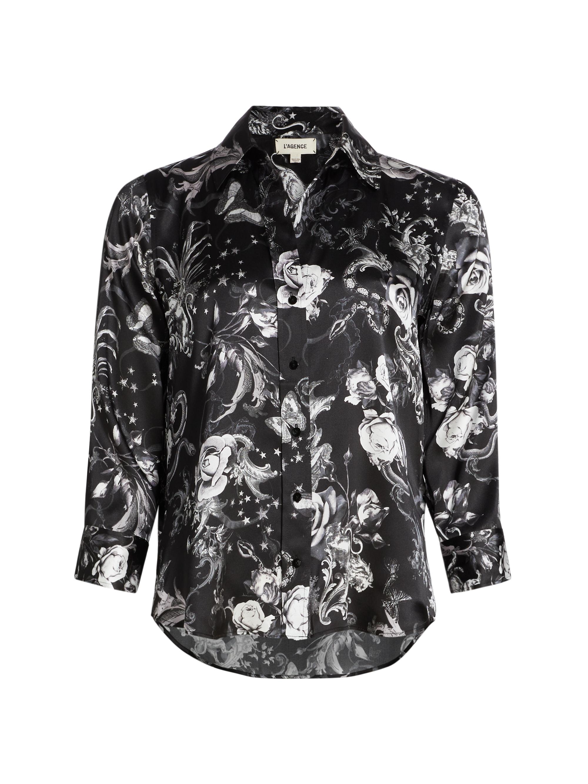 L'AGENCE Women's Dani Floral Silk Button-Front Blouse - Black Multi Zodiac