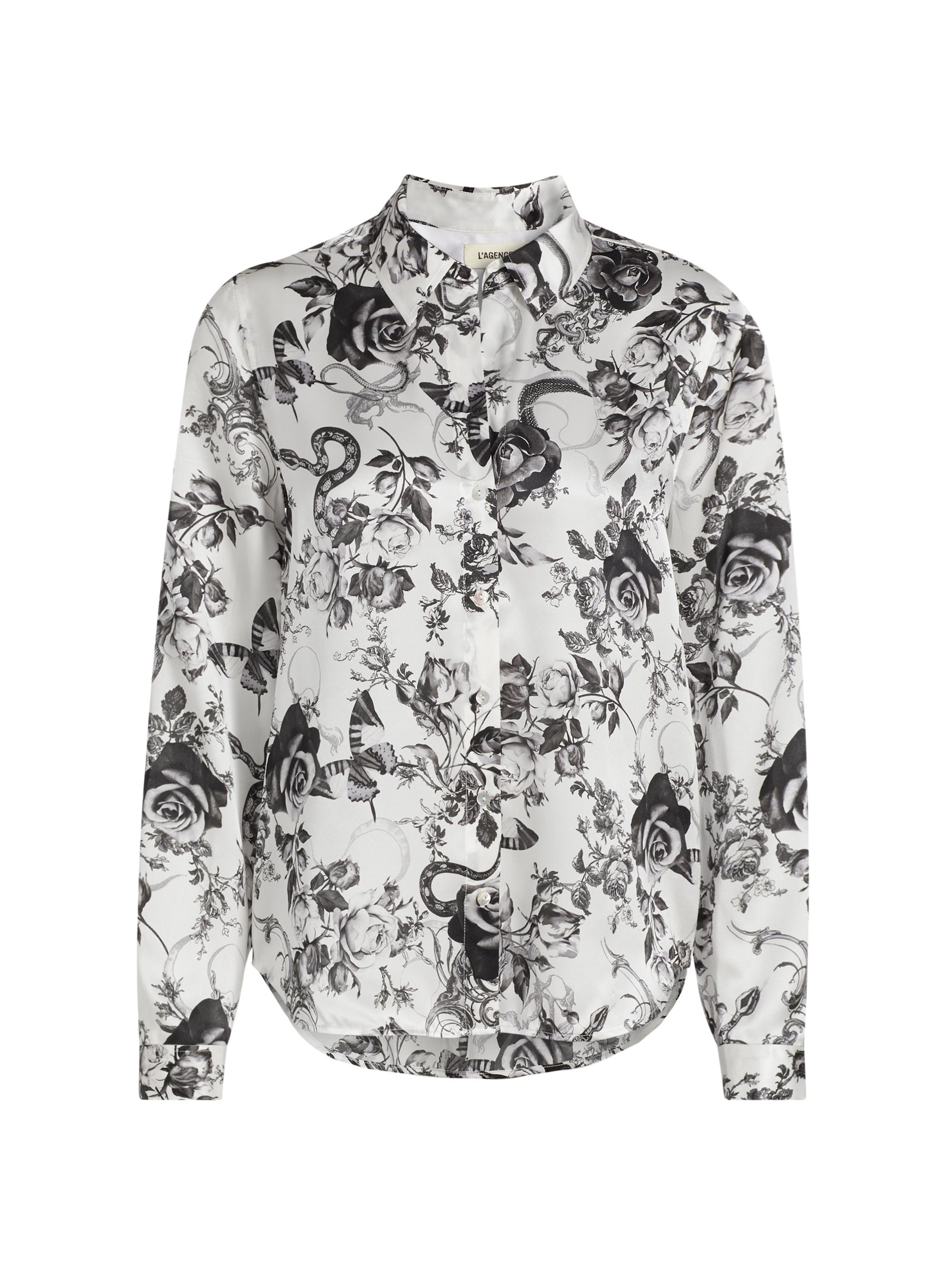 L'AGENCE Women's Tyler Floral Silk Button-Front Blouse - White Black Baroque Floral