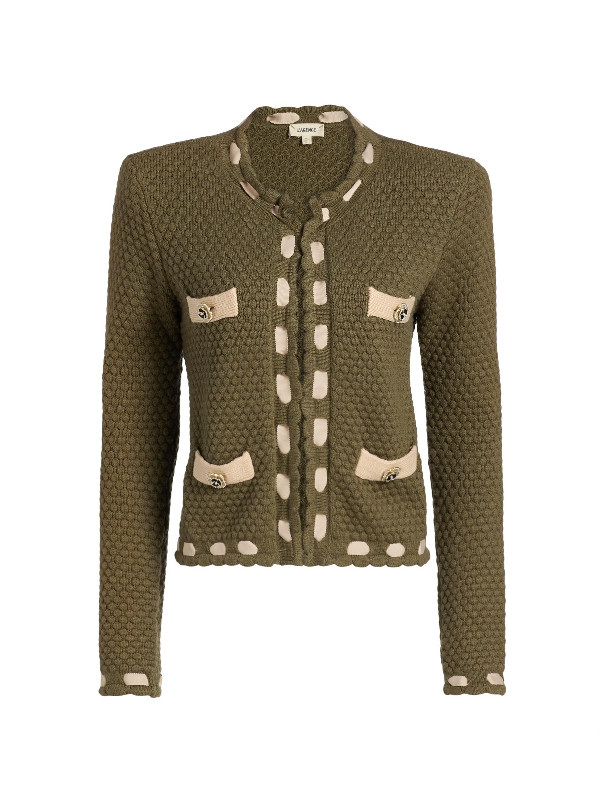 L'AGENCE Women's Astor Cotton-Blend Crewneck Cardigan - Army Biscuit