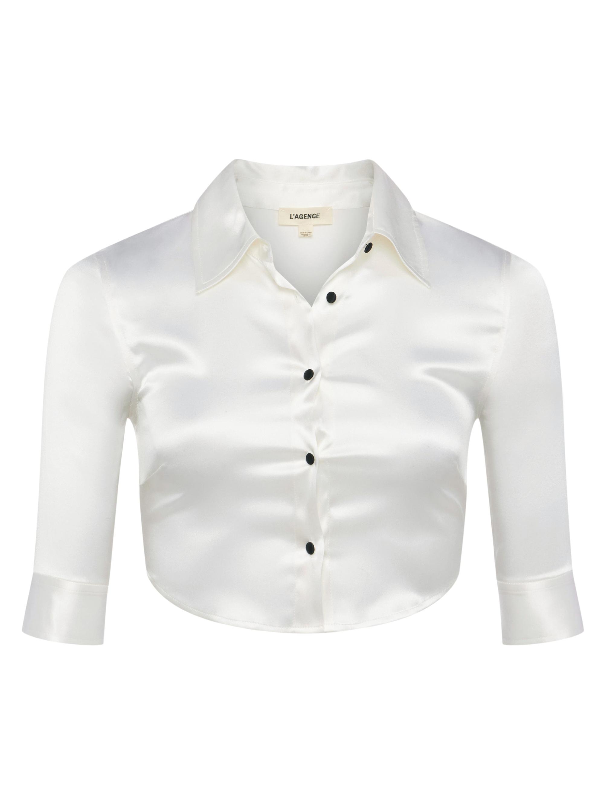 L'AGENCE Women's Niccola Silk Crop Shirt - White Black