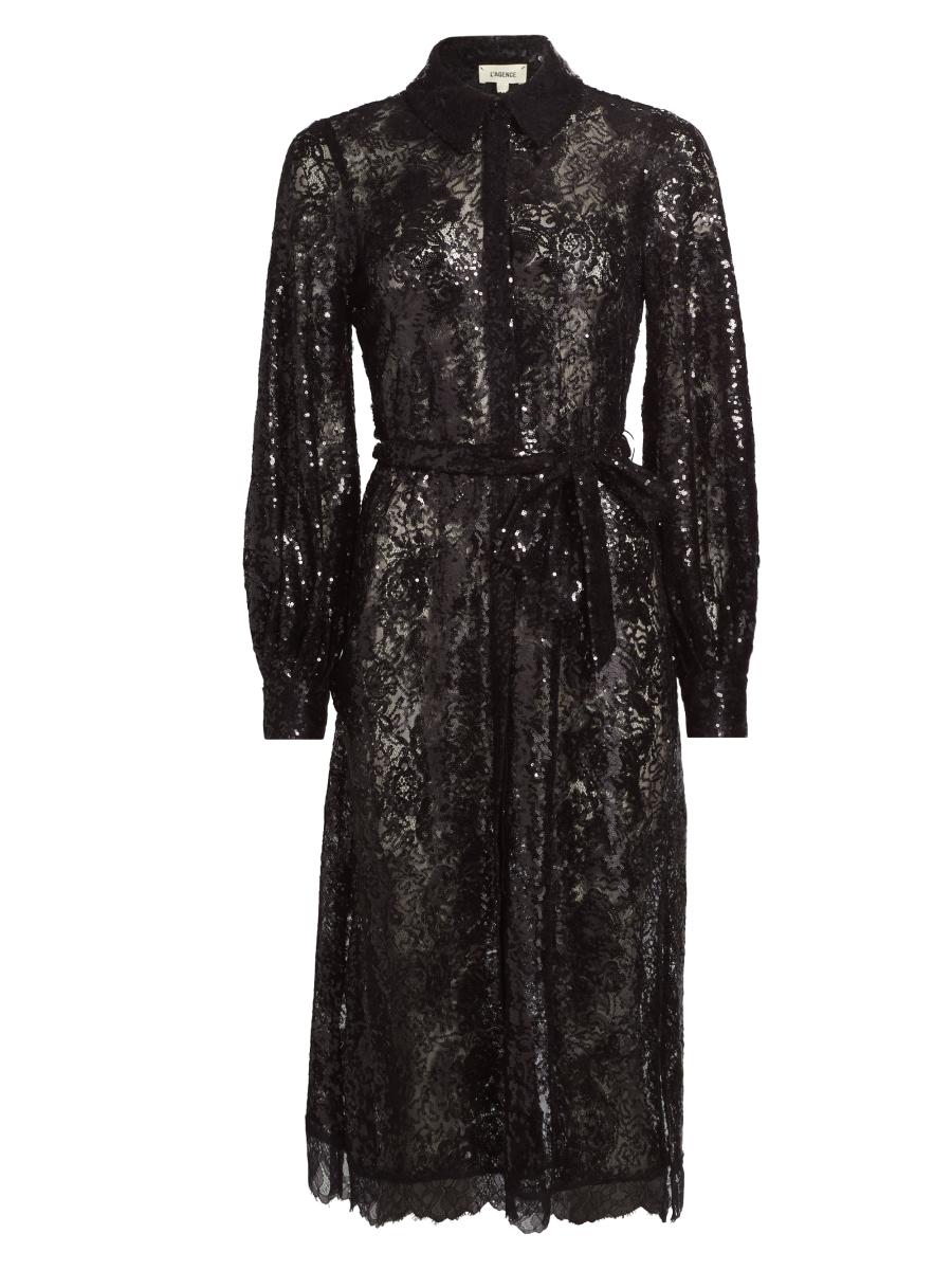 diana ツイードIF 46545 BKF/BK1 ブラック 23.5 L'AGENCE Frida Embellished Lace Button-Front Midi-Shirtdress