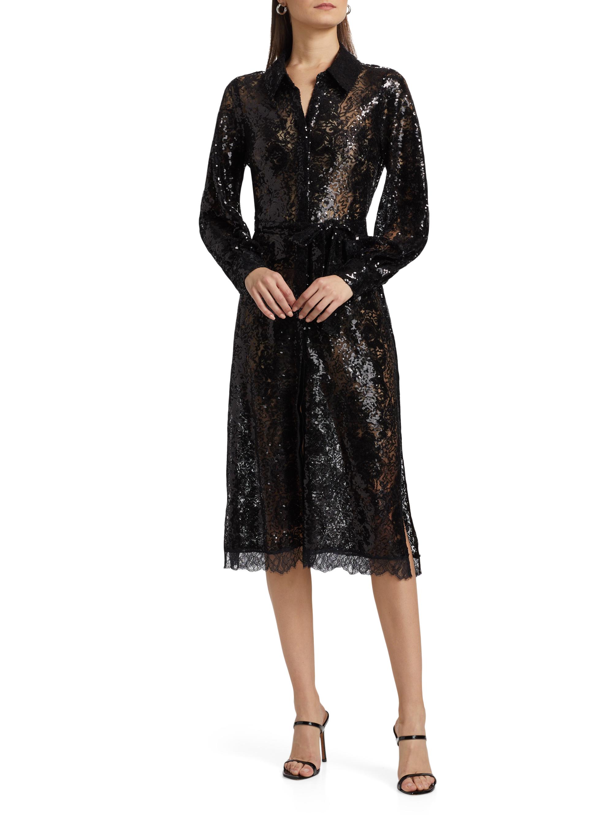 L'AGENCE Frida Embellished Lace Button-Front Midi-Shirtdress
