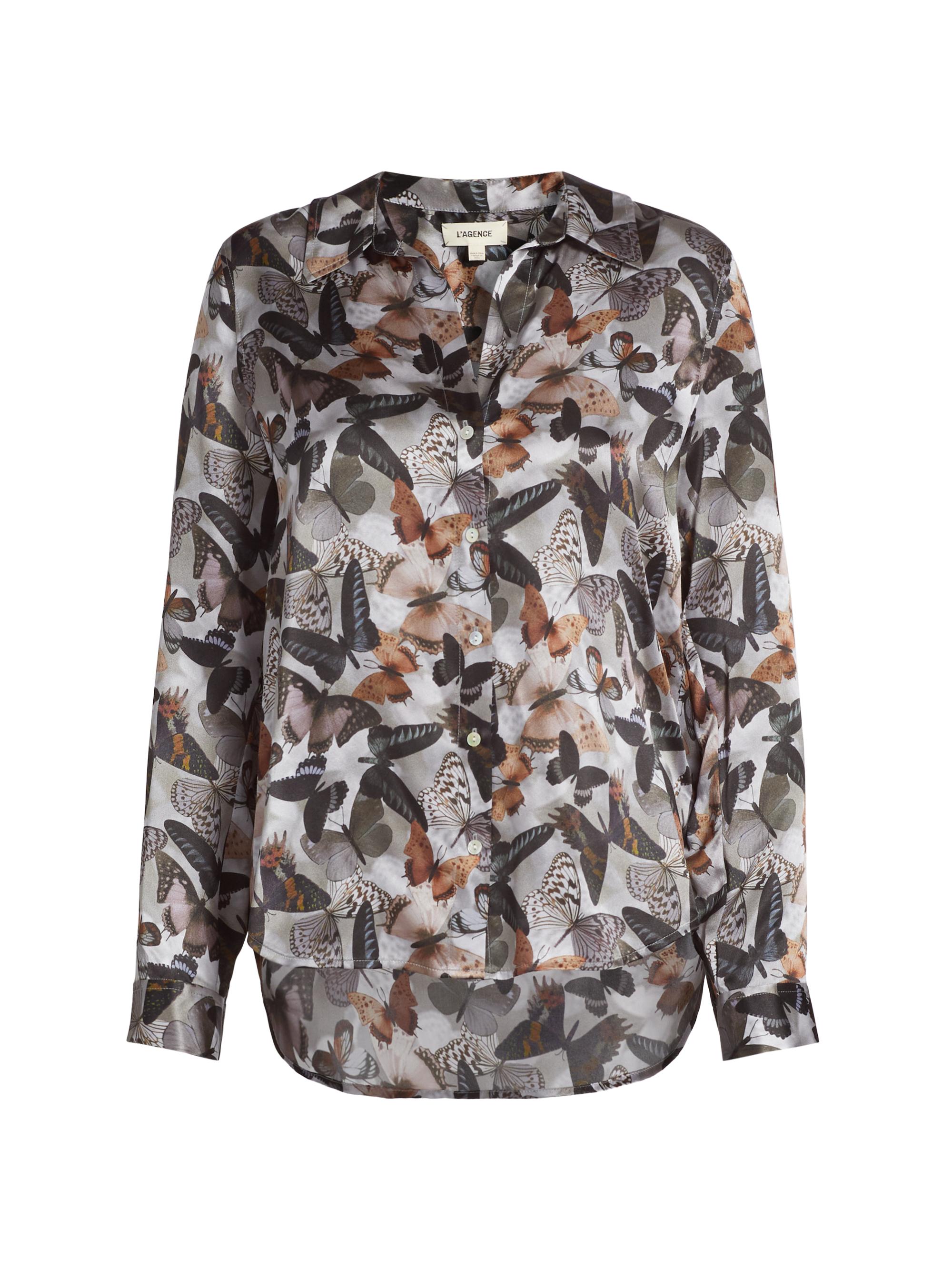 L'AGENCE Women's Tyler Butterfly Silk Blouse - Multi Dark Butterfly