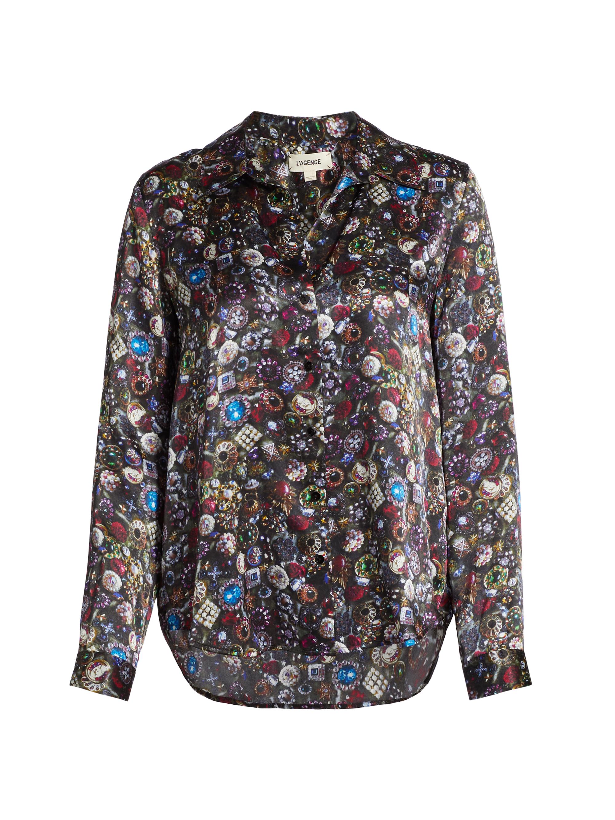 L'AGENCE Women's Tyler Gemstone Silk Blouse - Black Multi Vintage Jewels