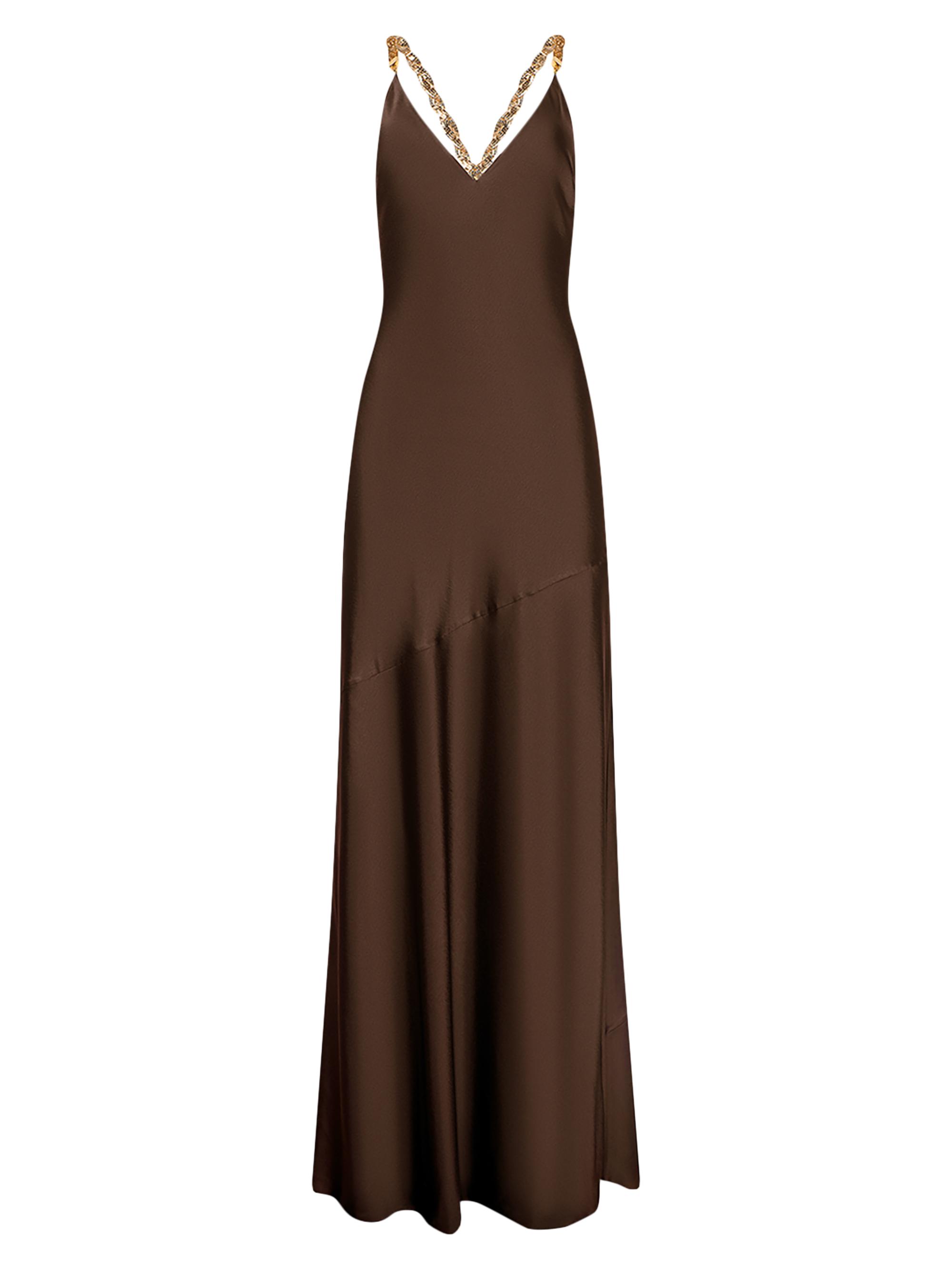 L'AGENCE Women's Saint Satin Crystal-Strap Gown - Dark Brown