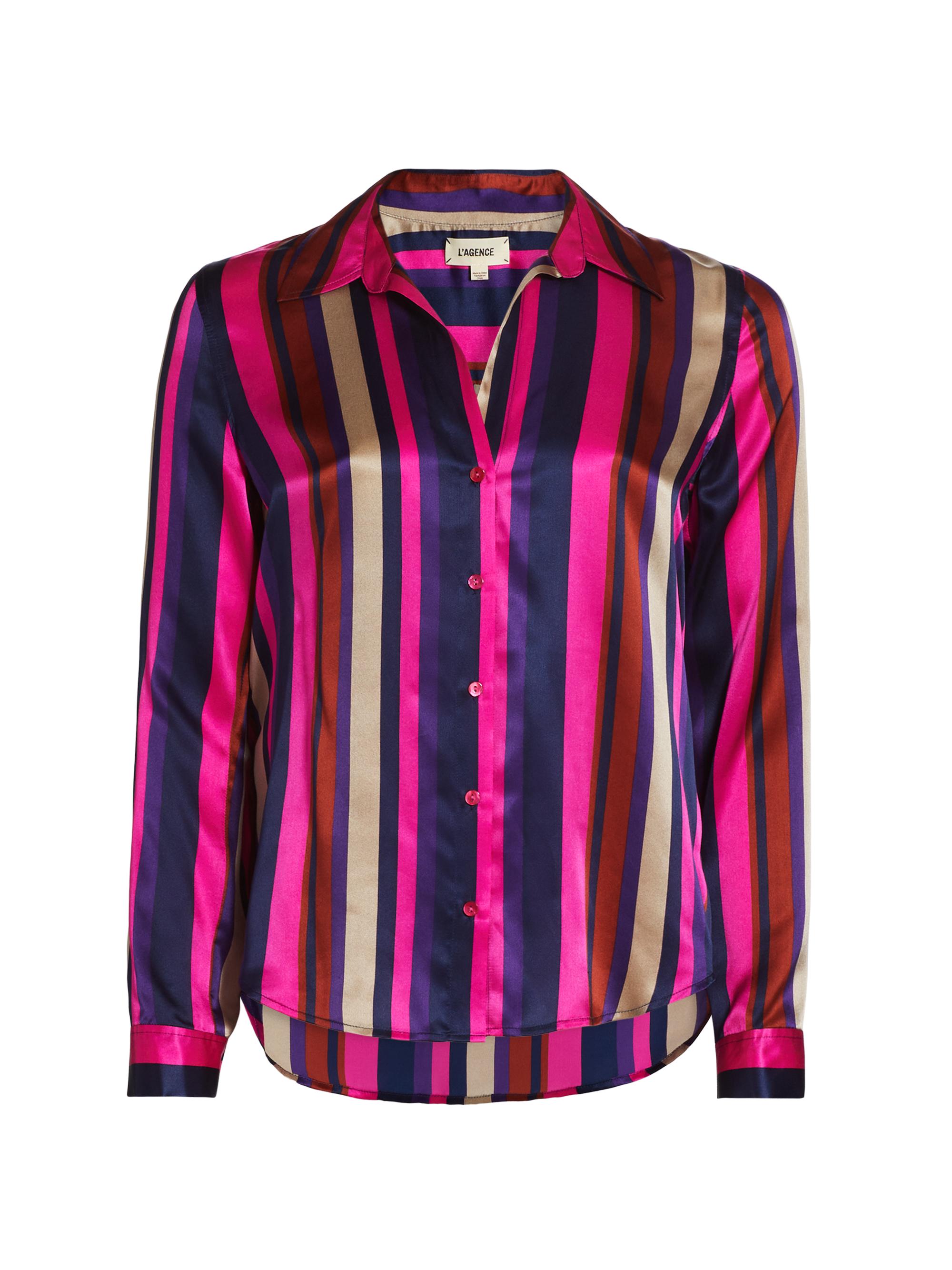 L'AGENCE Women's Tyler Striped Silk Blouse - Ruby Multi Stripe
