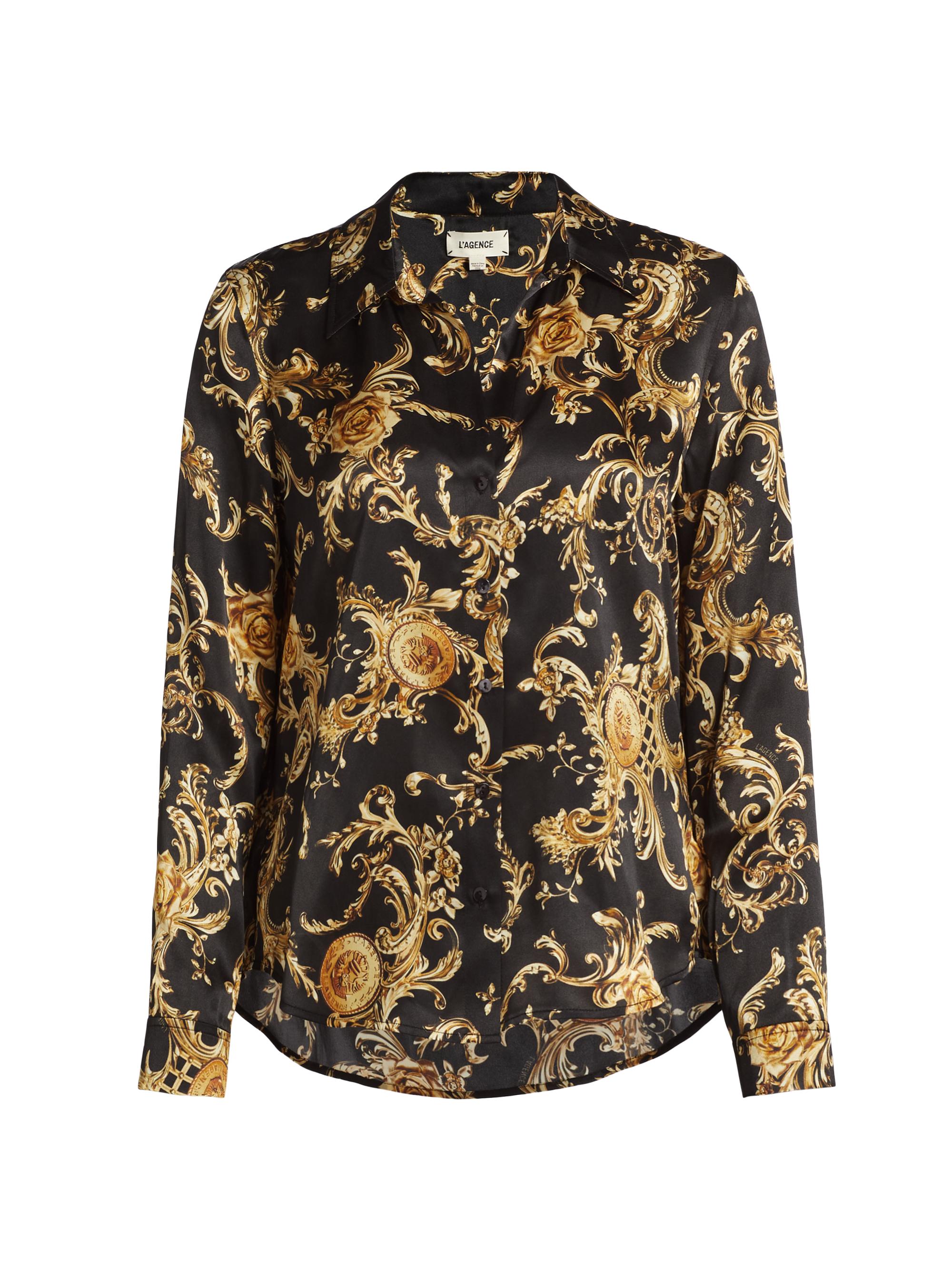 L'AGENCE Women's Tyler Baroque Silk Blouse - Black Gold Barocco Swirl