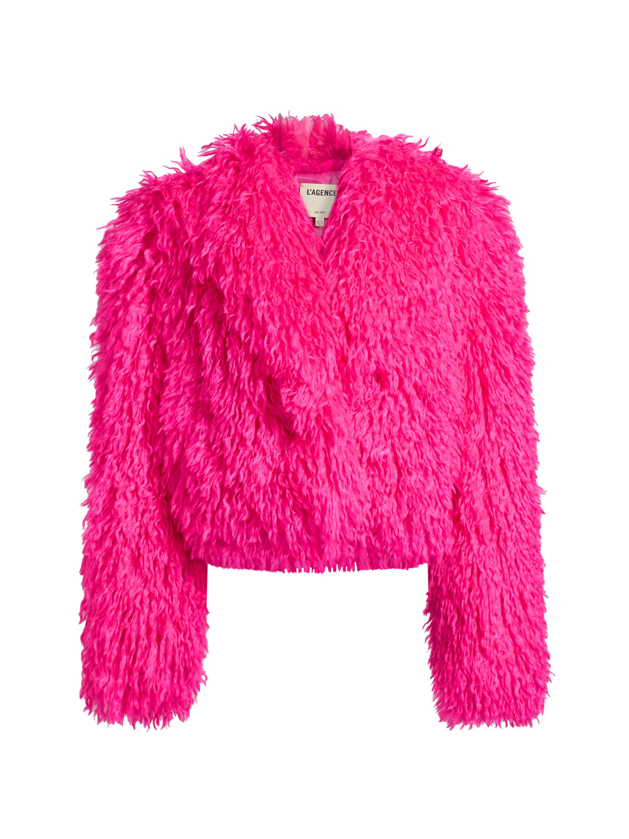L'AGENCE Women's Davy Faux-Fur Cropped Jacket - Hot Pink