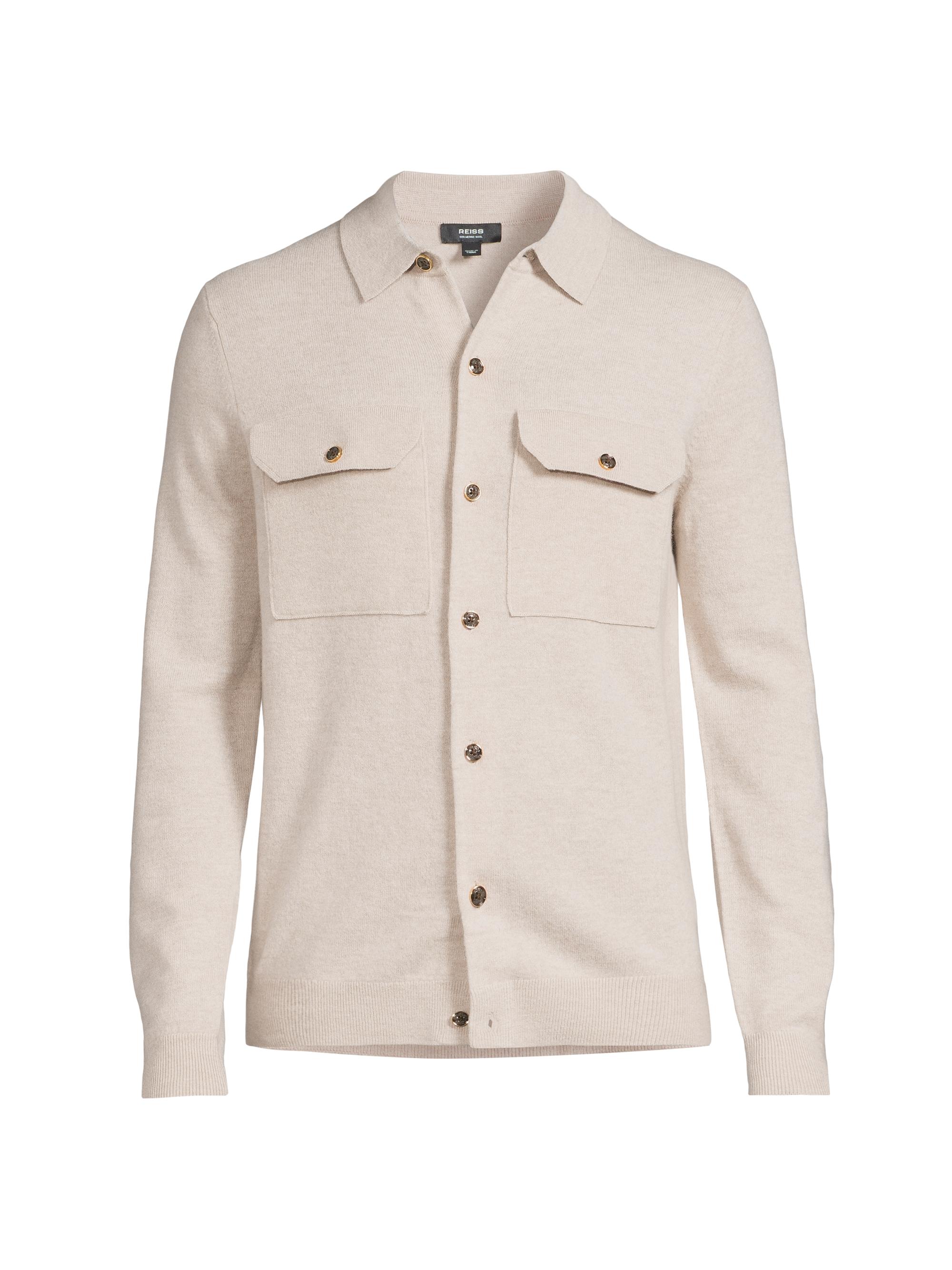 Reiss Men's Pisa Shirt-Style Cardigan - Oatmeal