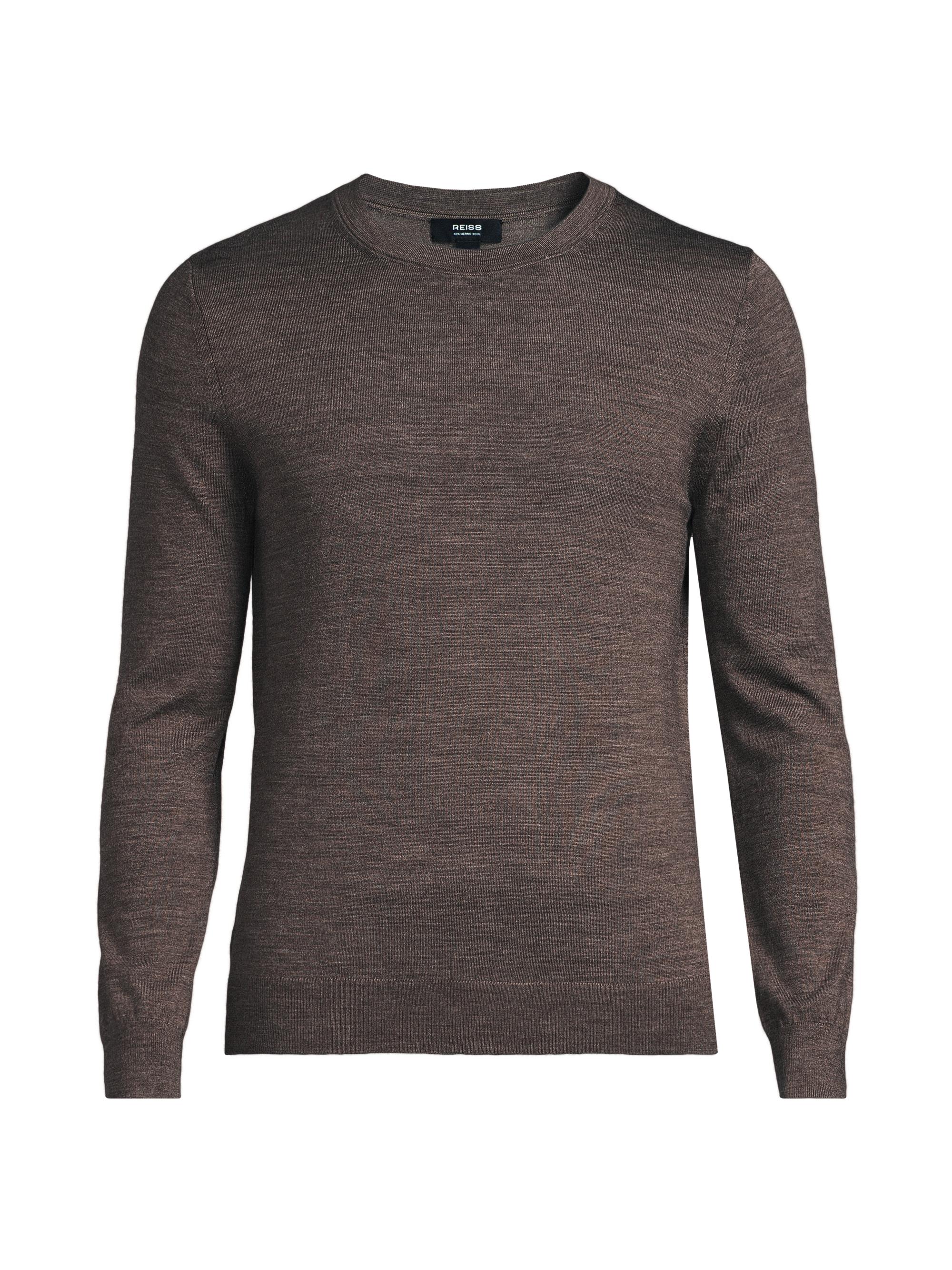 Reiss Men's Wessex Wool Sweater - Dark Brown Melange