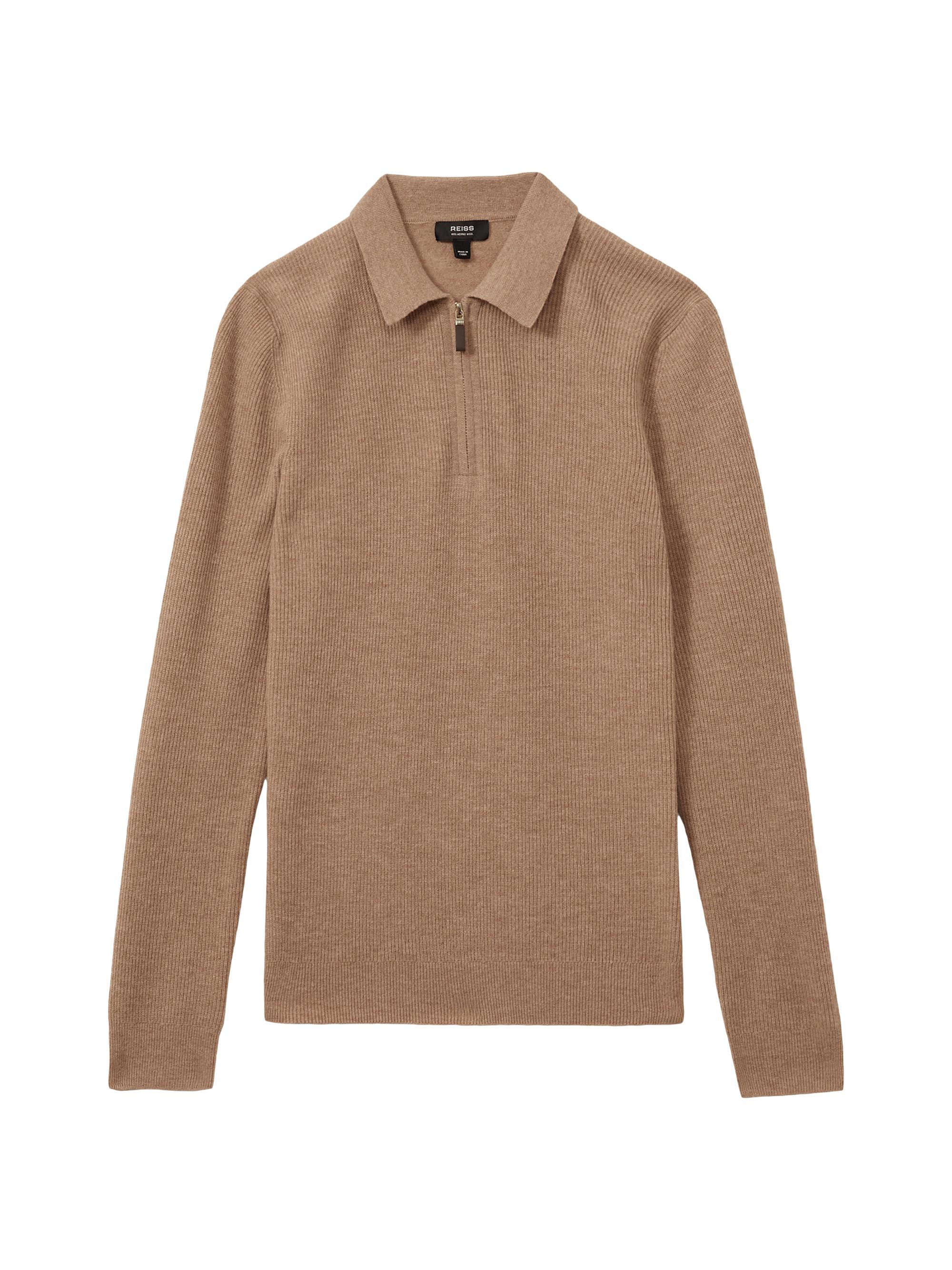 Reiss Men's Regis Quarter-Zip Sweater - Camel Brown