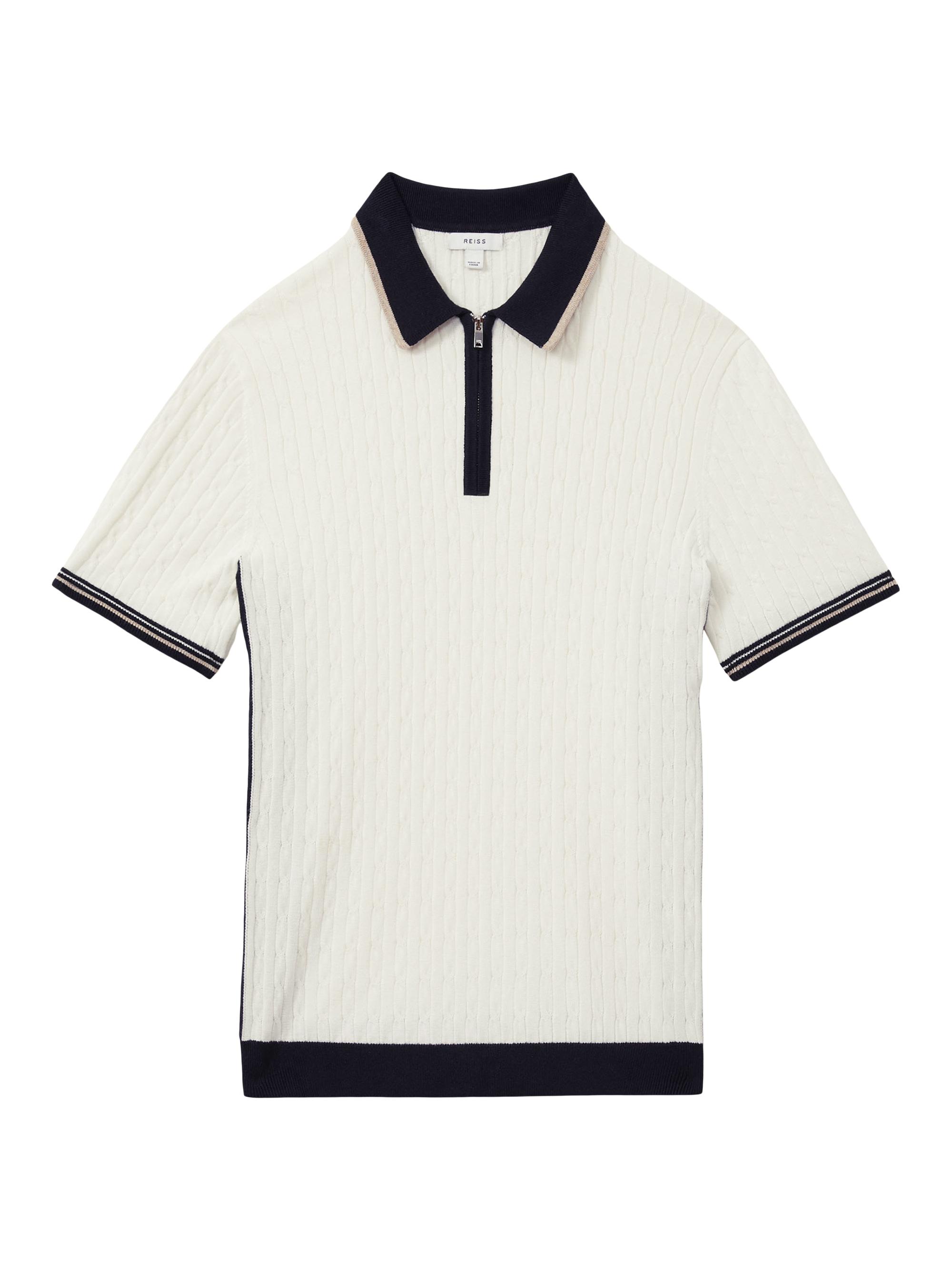 Reiss Men's Pulse Cable-Knit Top - Off White Caramel