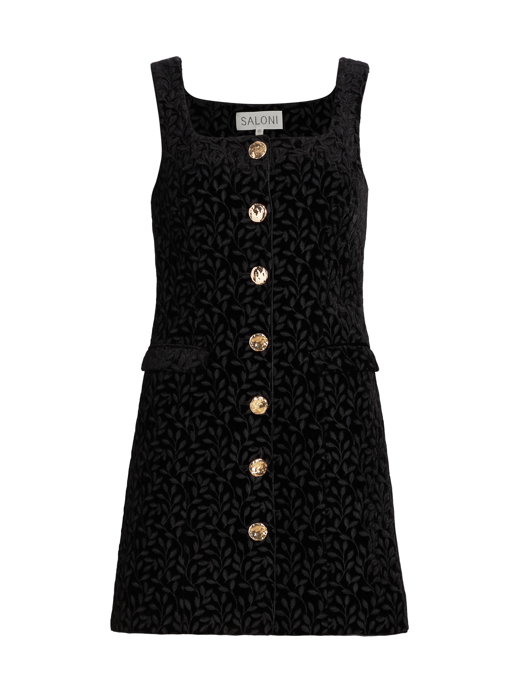 Saloni Women's Mika Floral Velvet Minidress - Noir Featherleaf