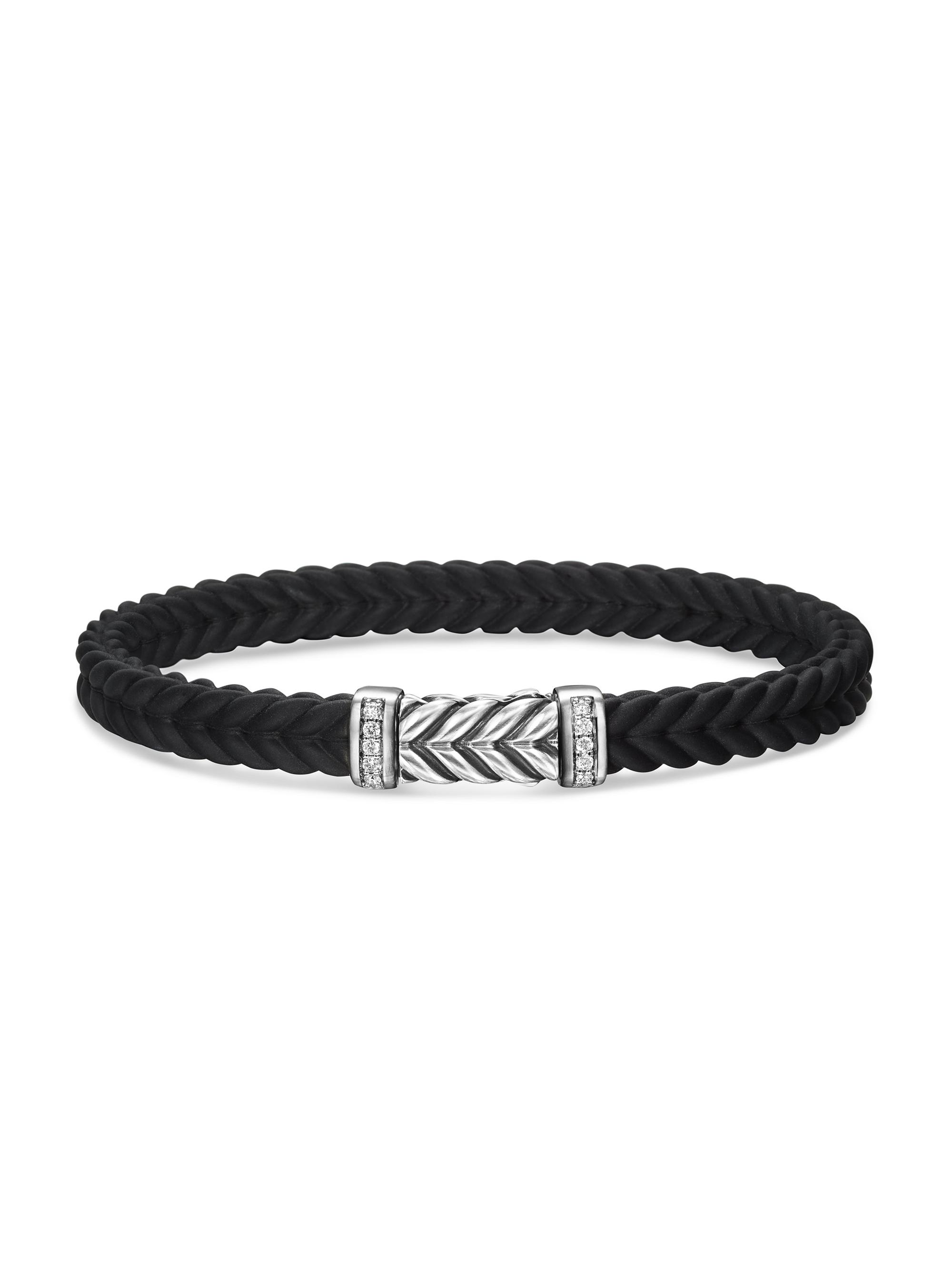 David Yurman Men's Chevron Bracelet in Rubber - Diamond