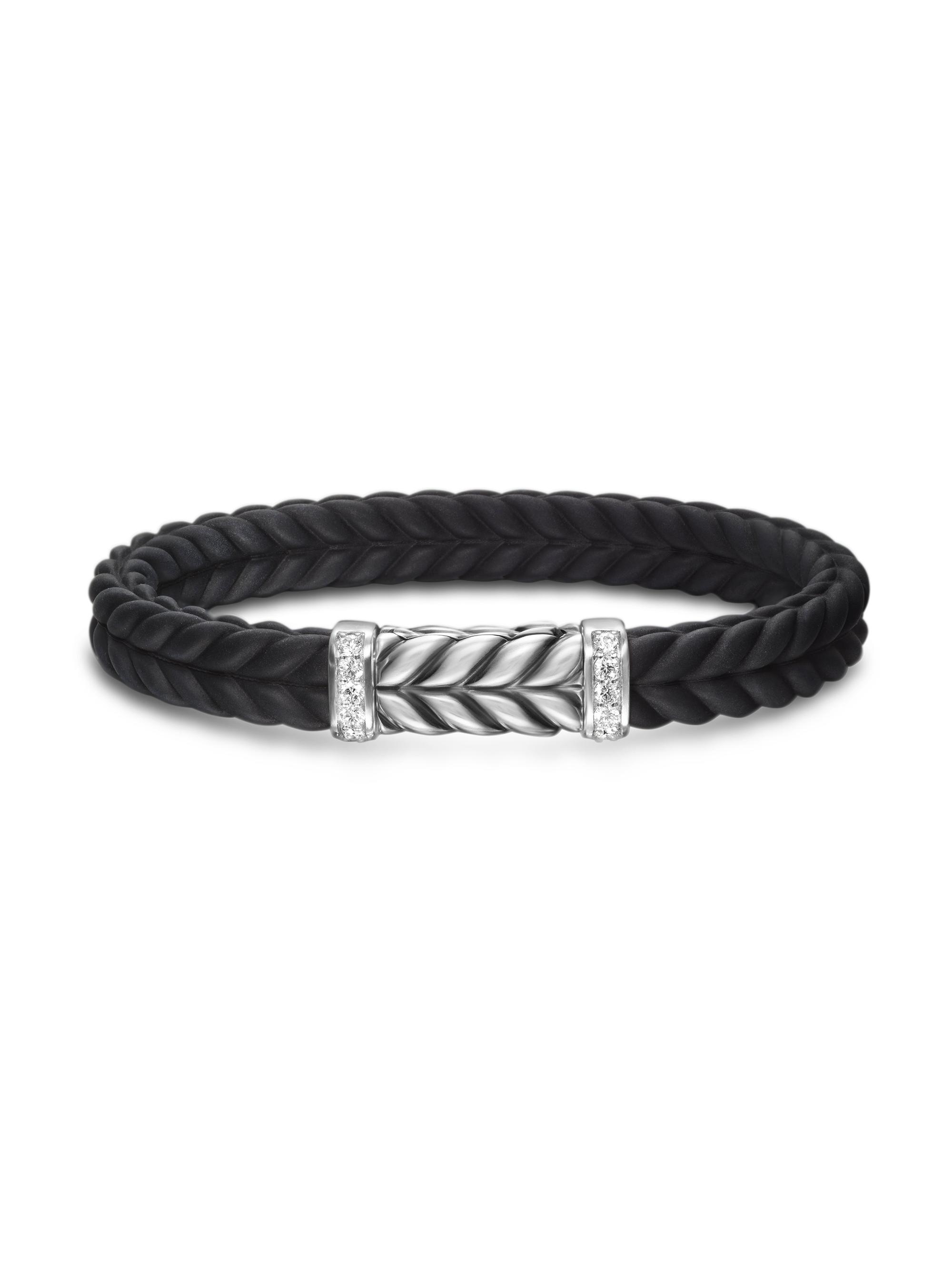 David Yurman Men's Chevron Bracelet in Rubber - Diamond