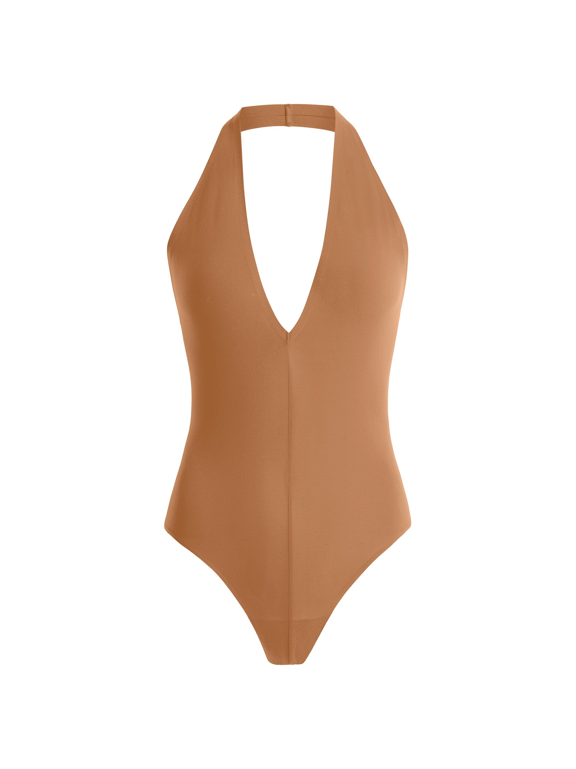 Commando Women's Ballet Deep Plunge Halterneck Bodysuit - Cocoa