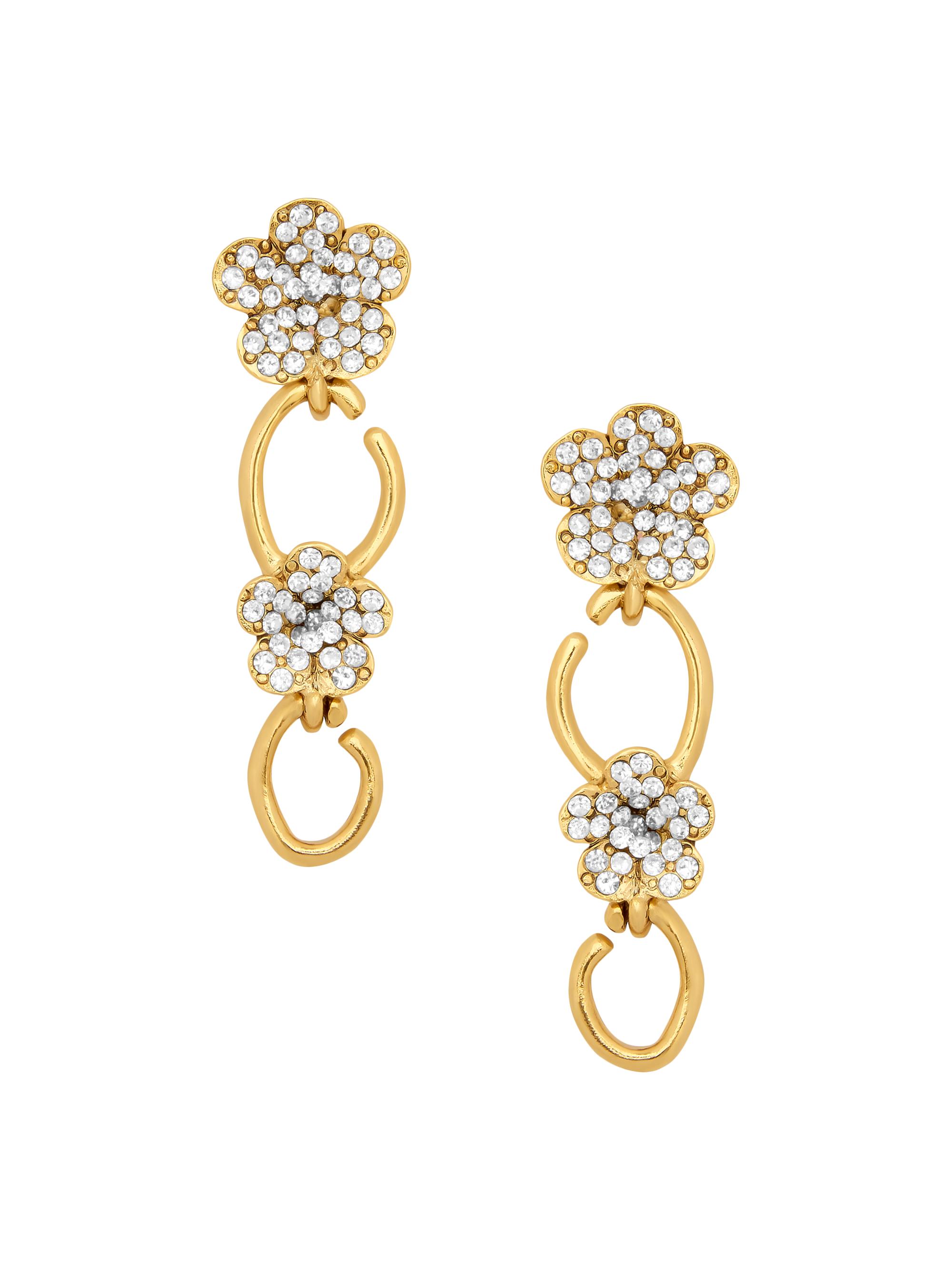 Oscar de la Renta Women's 24K-Gold-Plated & Crystal Flower Drop Earrings - Crystal